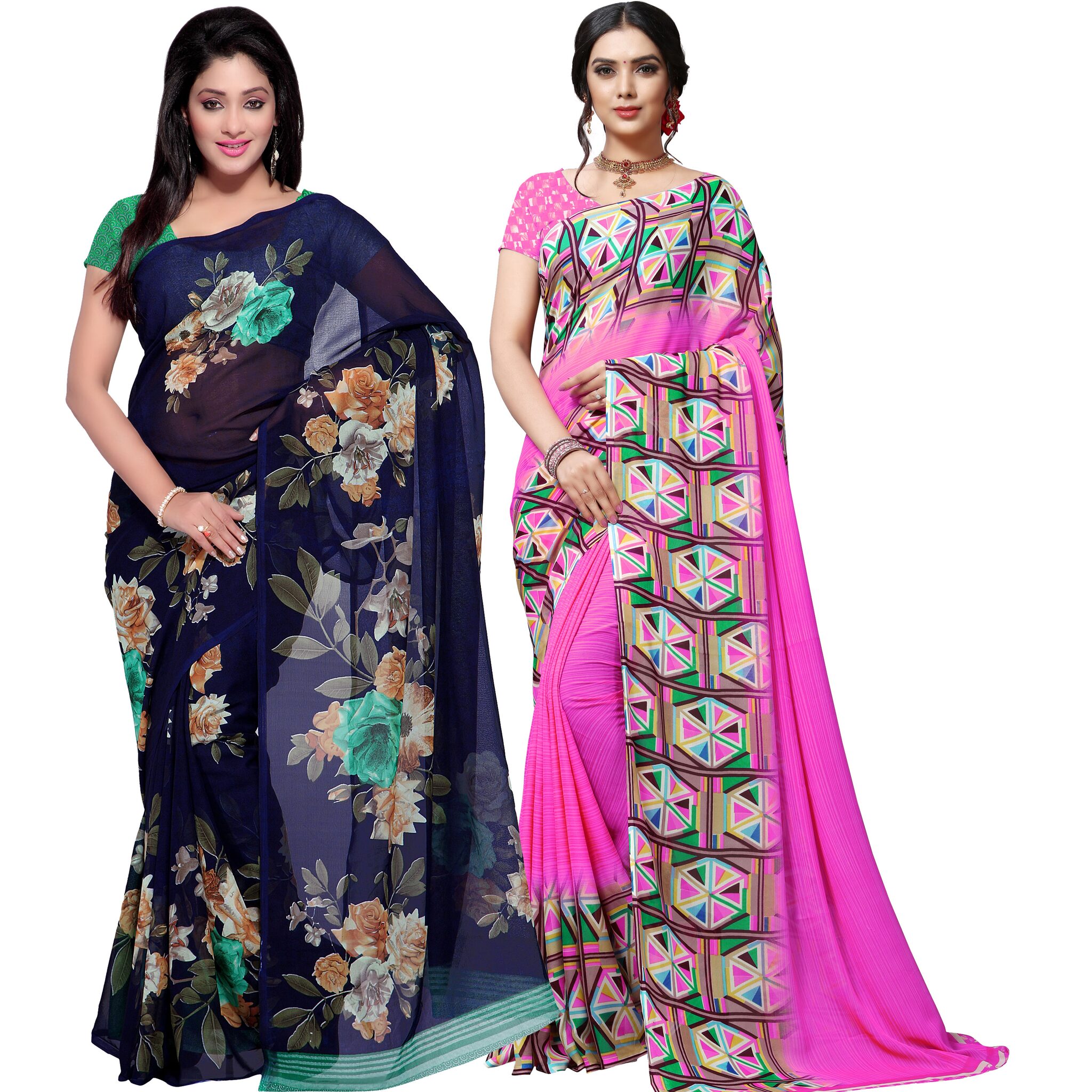 

Anand Sarees Women Georgette Floral Sarees (Multicolor) -Pack of 2