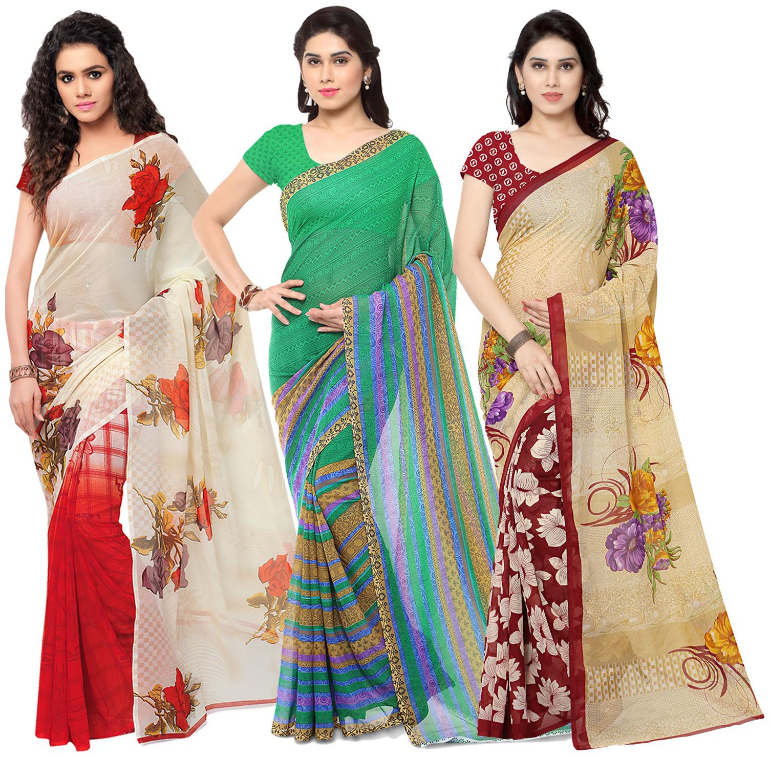 

Anand Sarees Georgette Printed Saree With Blouse For Women Color Multi