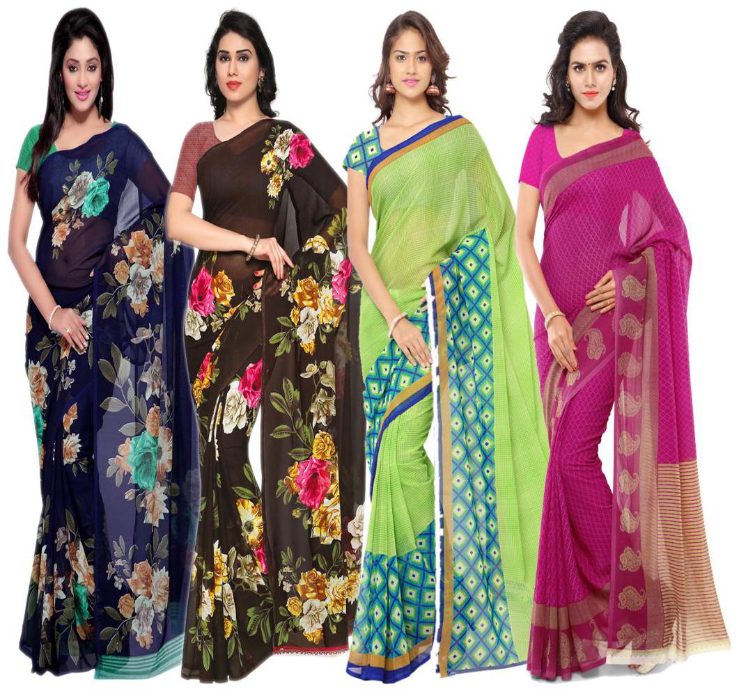 

Anand Sarees Women Faux Georgette Multi Color Printed Pack Of 4 Saree With Blouse Piece