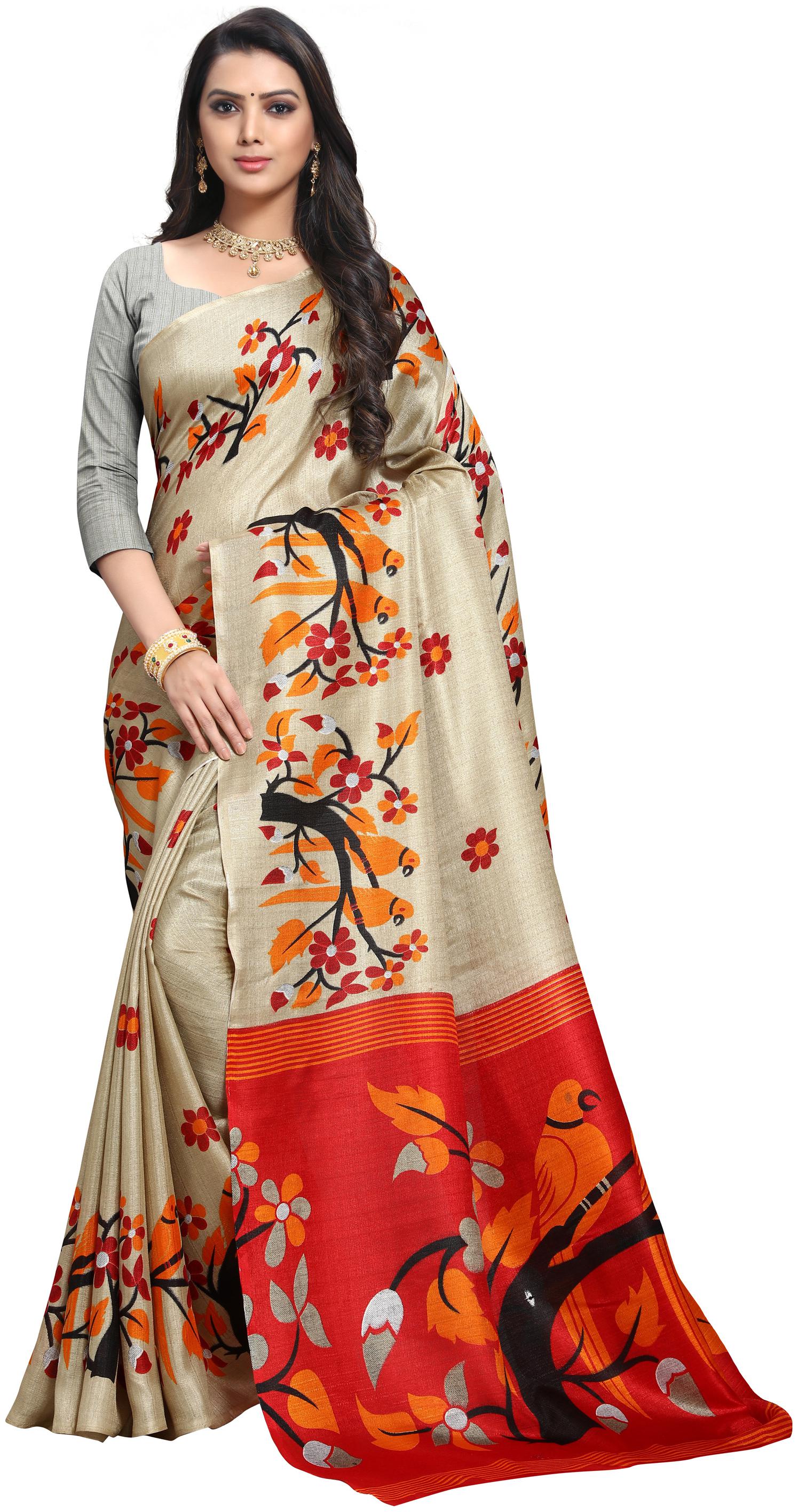 

Anand Sarees Khadi Floral Cream Color Saree