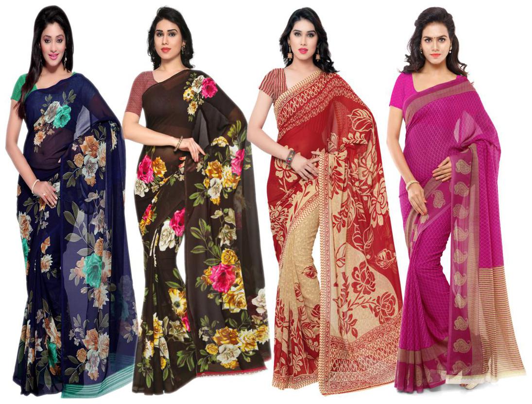 

Anand Sarees Women Faux Georgette Multi Color Printed Pack Of 4 Saree With Blouse Piece