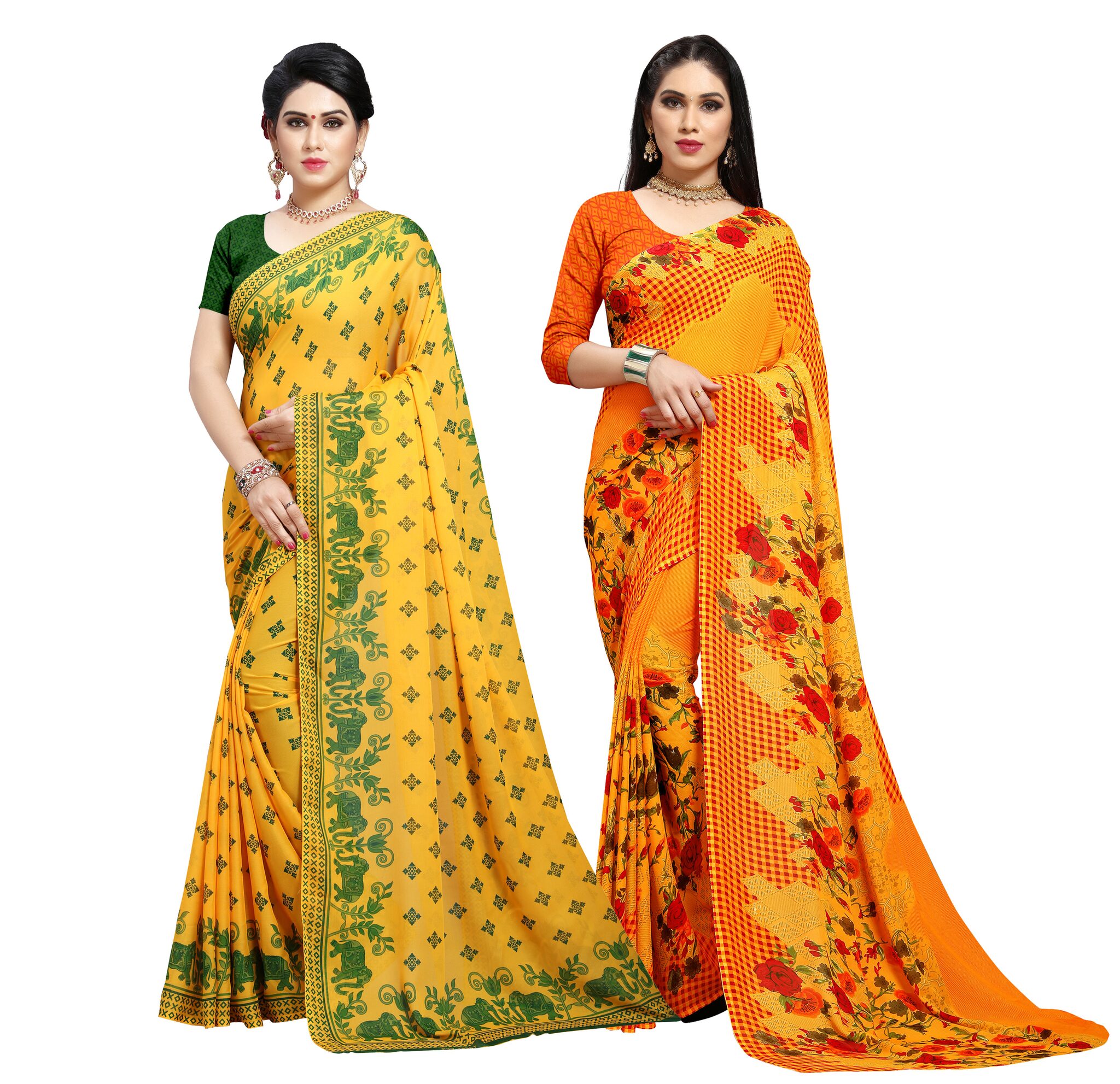 

Anand Sarees Women Floral Georgette Sarees with Blouse Piece (Set of 2)