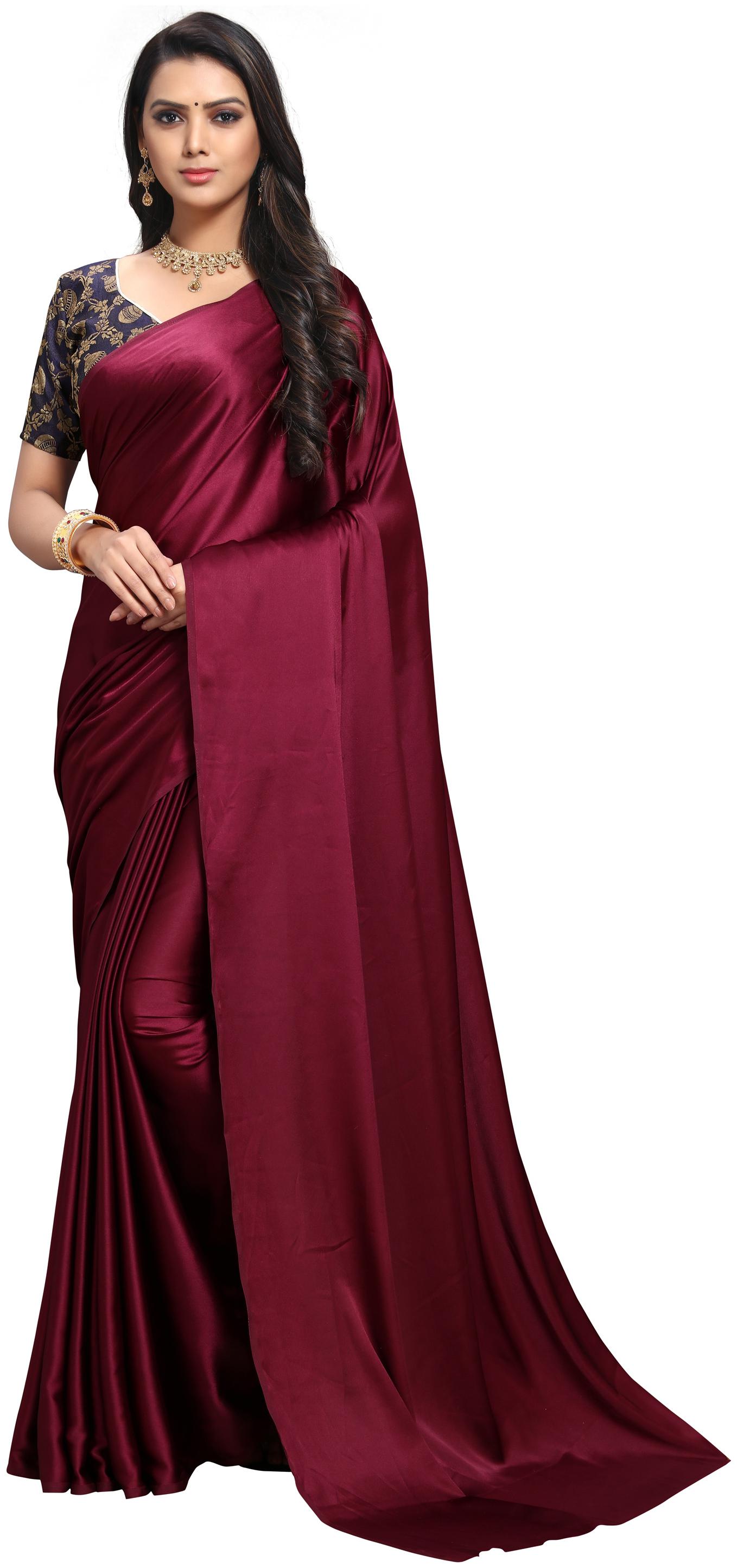 

Anand Sarees Women s Maroon Color Solid Satin Sarees