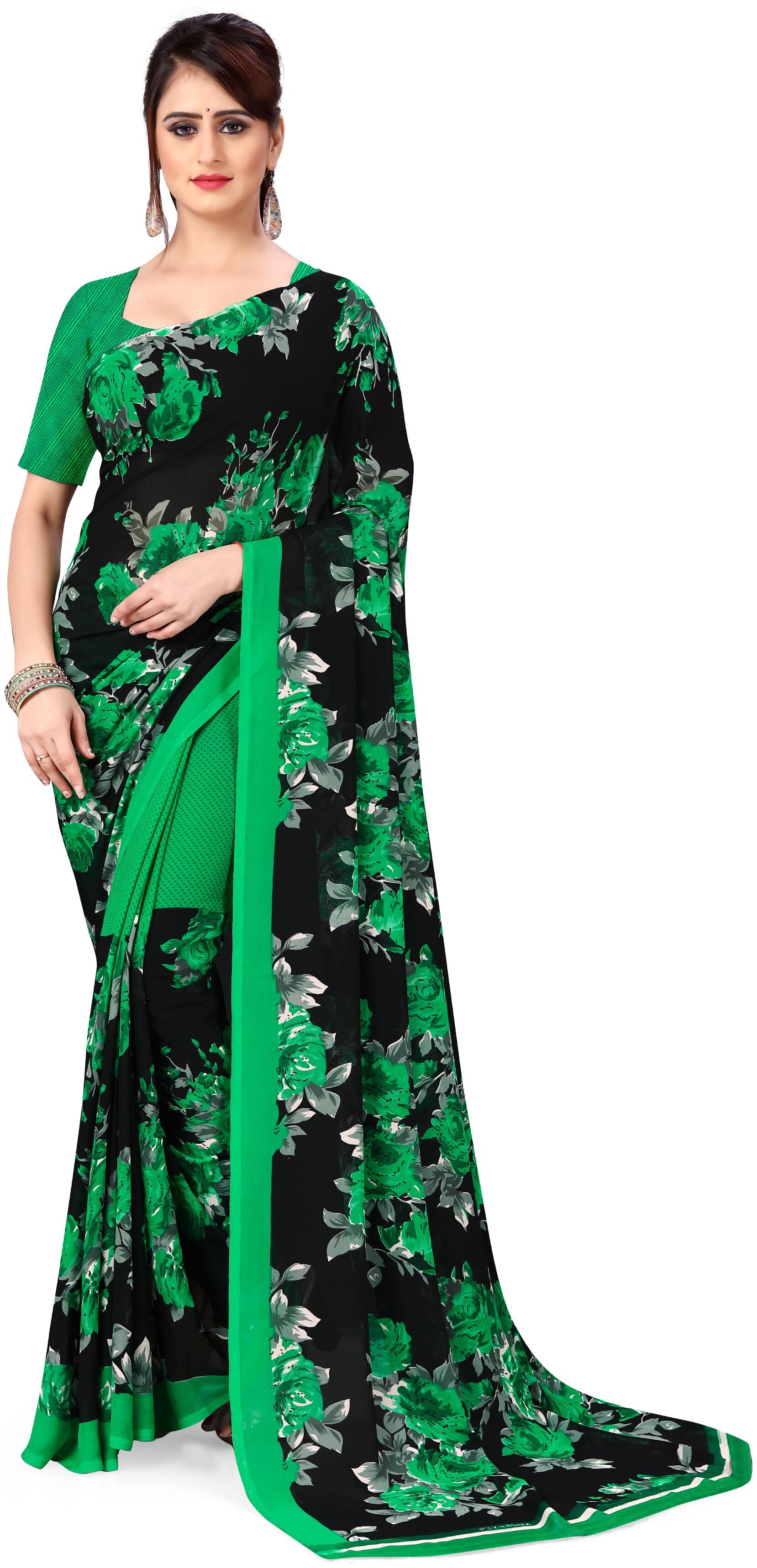 

Anand Sarees Faux Georgette Floral Multi Color Saree with Blouse Piece