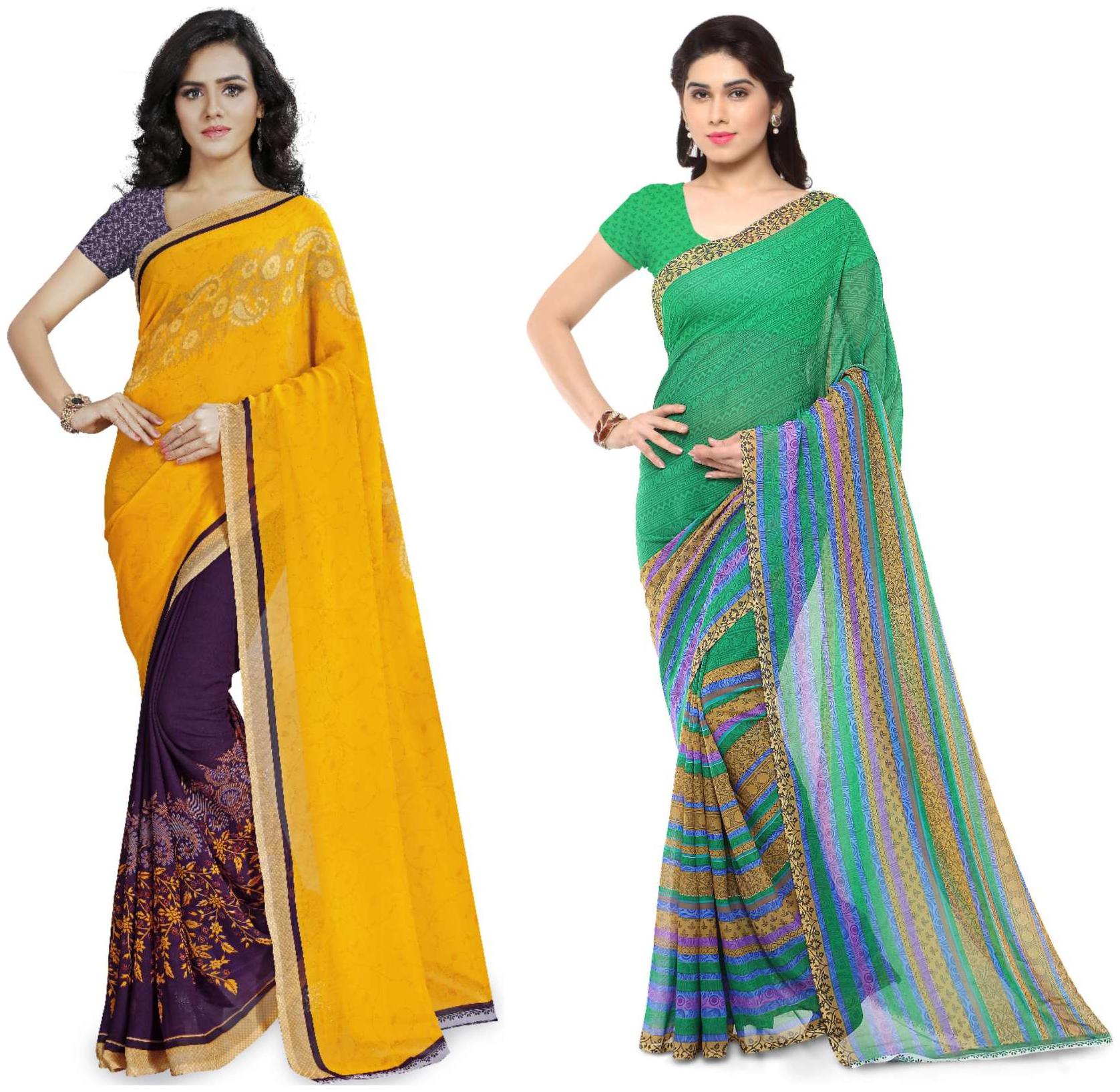 

Anand Sarees Printed Faux Georgette Pack Of 2 Sarees With Unstitched Blouse Piece
