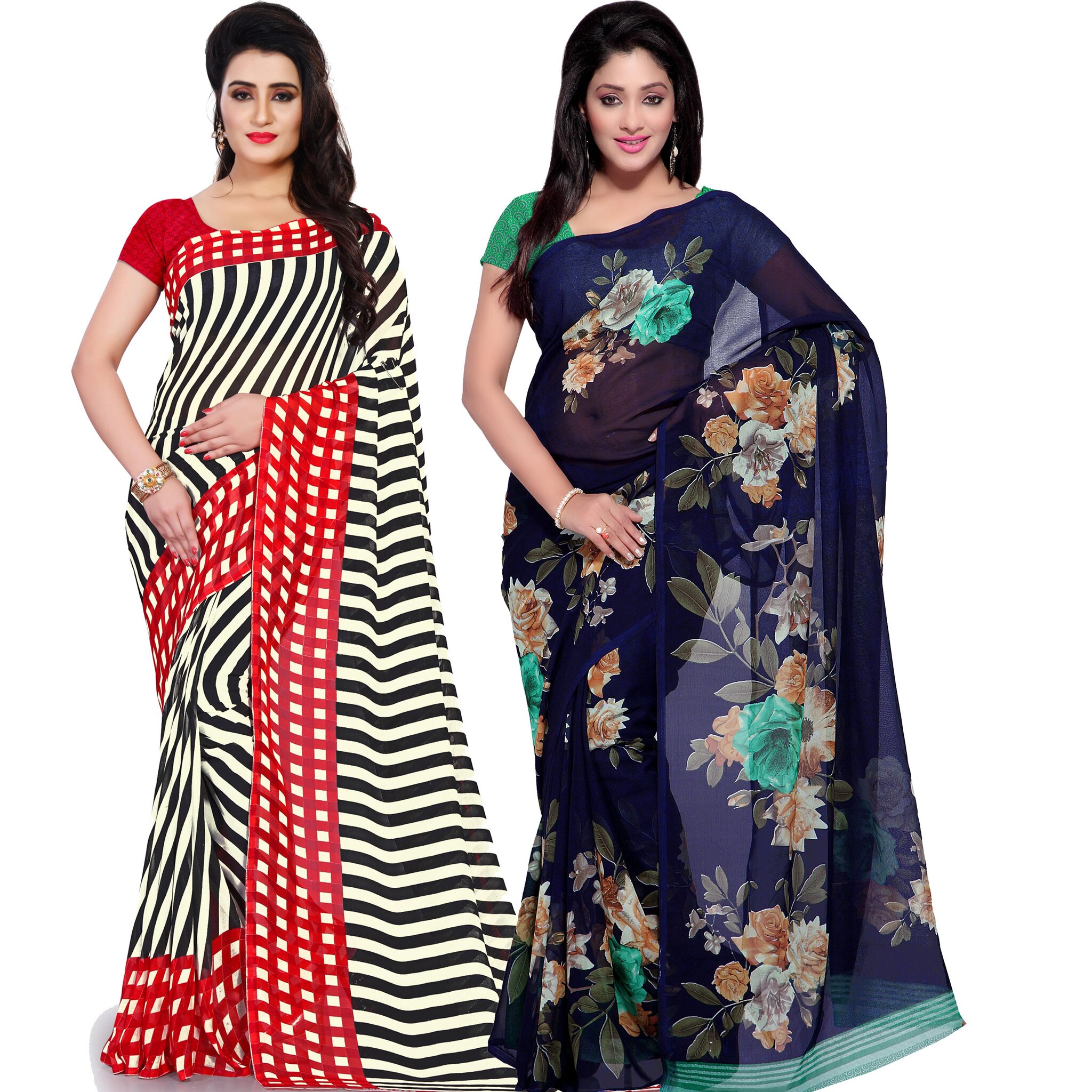 

Anand Sarees Women Georgette Floral Sarees (Multicolor) -Pack of 2