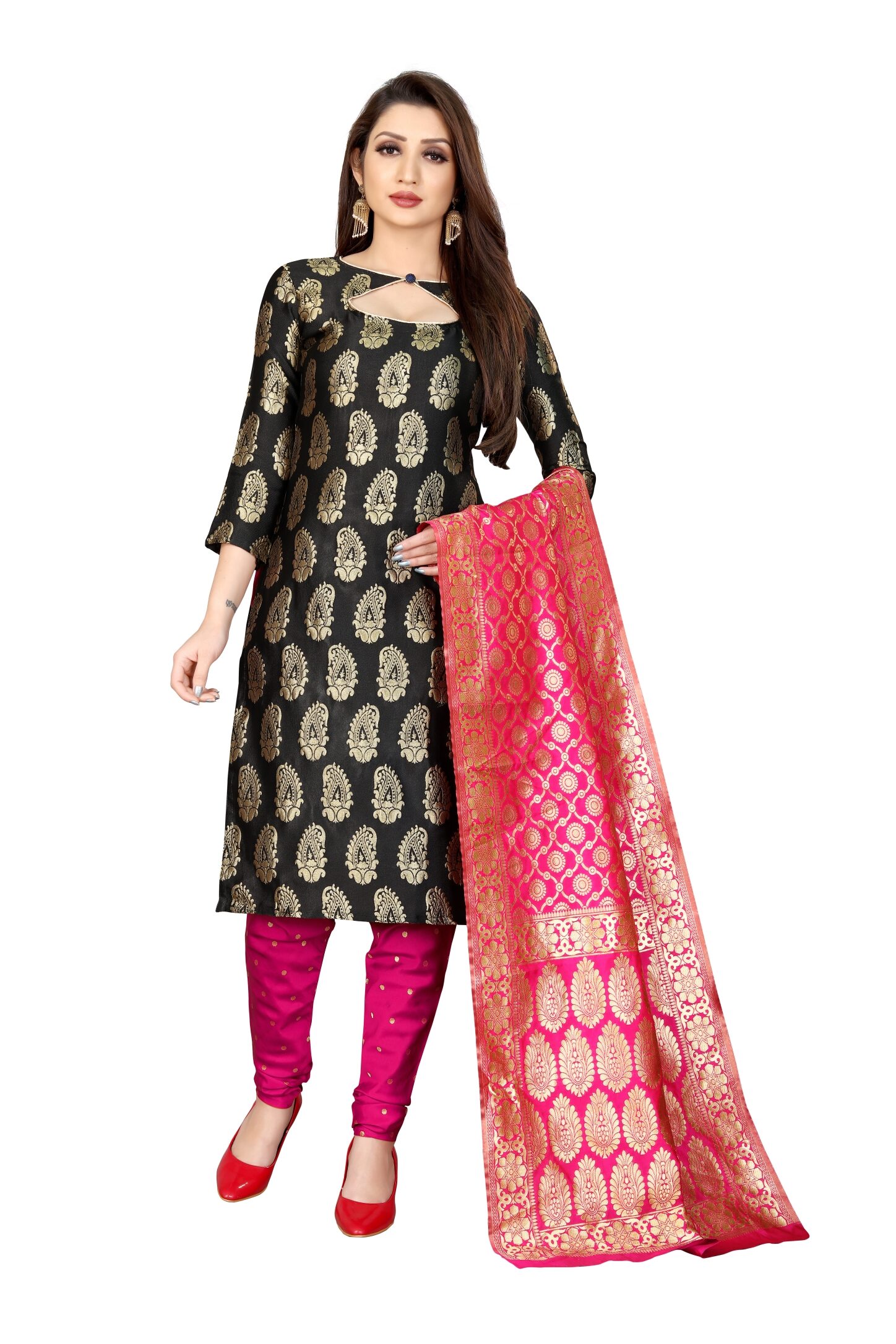 

Anand Sarees Black Unstitched Kurta with bottom dupatta With dupatta Dress Material
