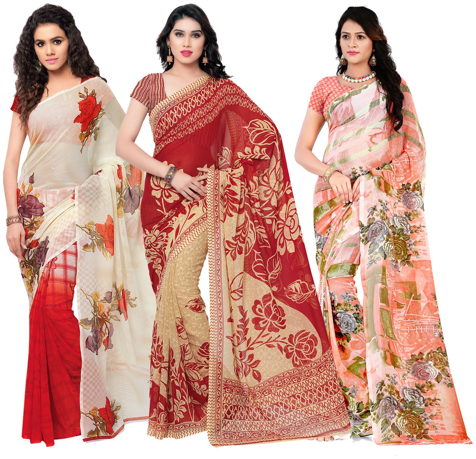 

Anand Sarees Women s Faux Georgette Multi Color Printed Pack Of 3 Sarees With Blouse Piece ( TRIO 1080 1086 5 1287 )