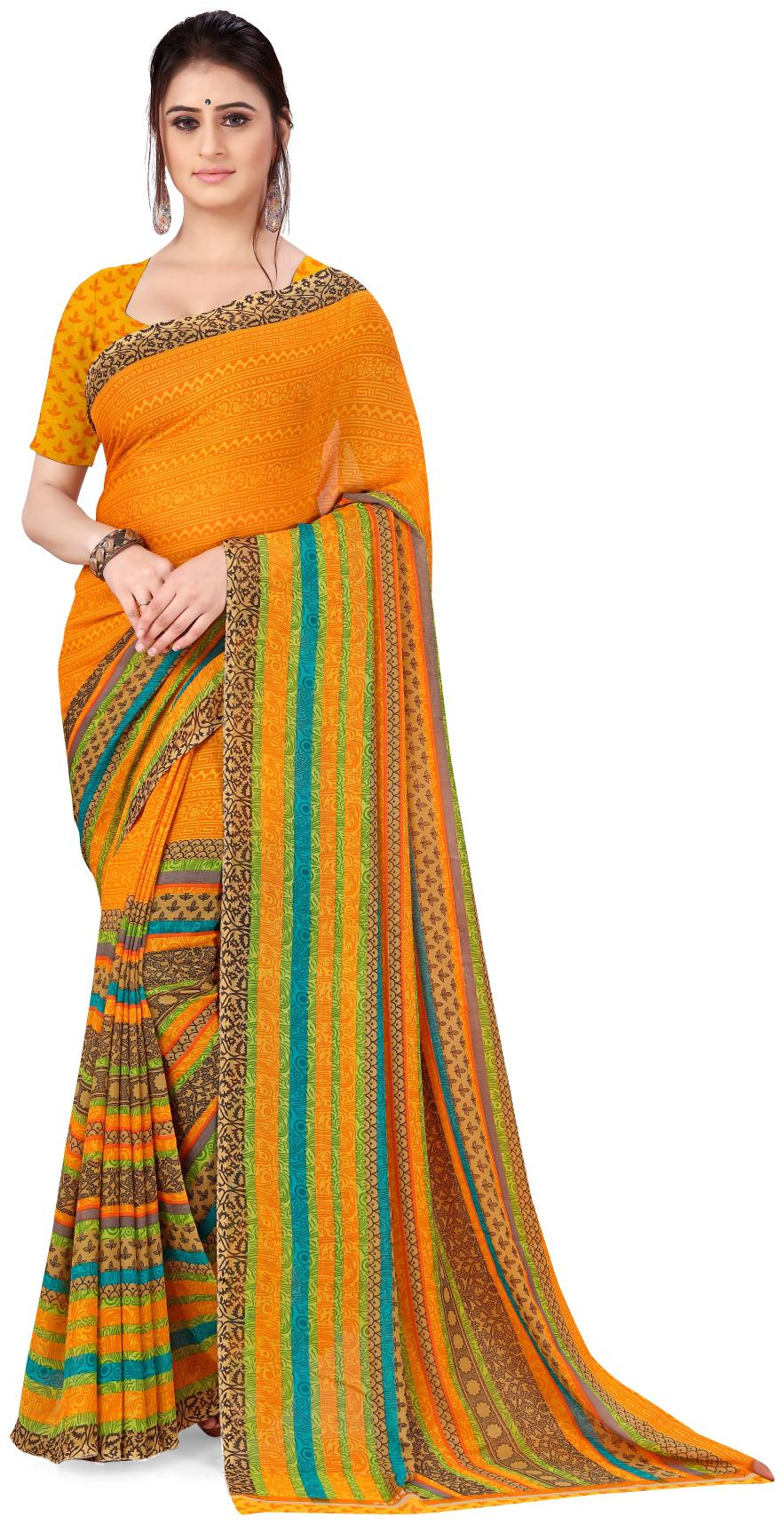 

Anand Sarees Faux Georgette Printed Yellow Color Saree with Blouse Piece