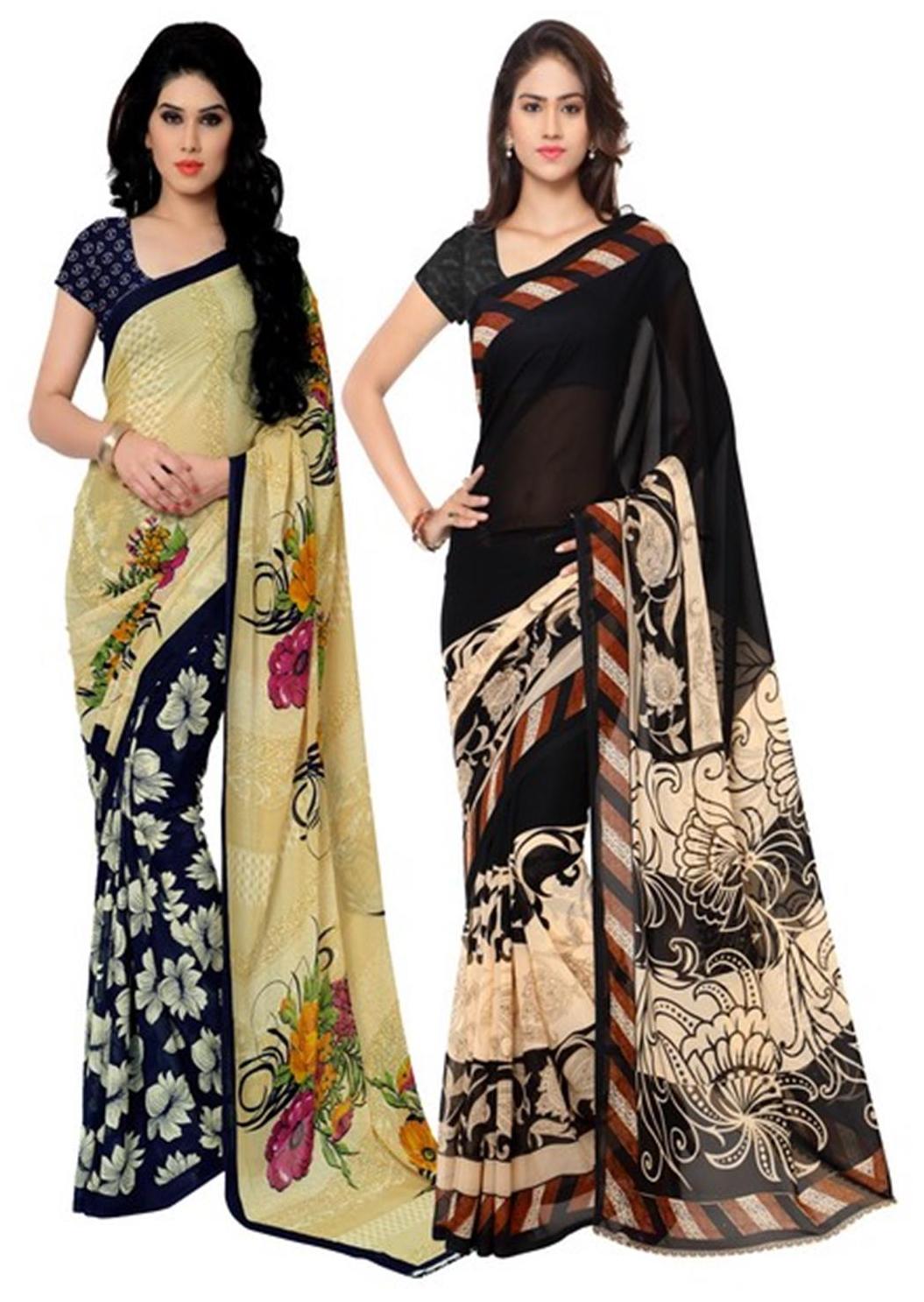 

Anand Sarees Printed Designer Faux Georgette Multicolor Saree With Blouse pcs (Combo Pack)
