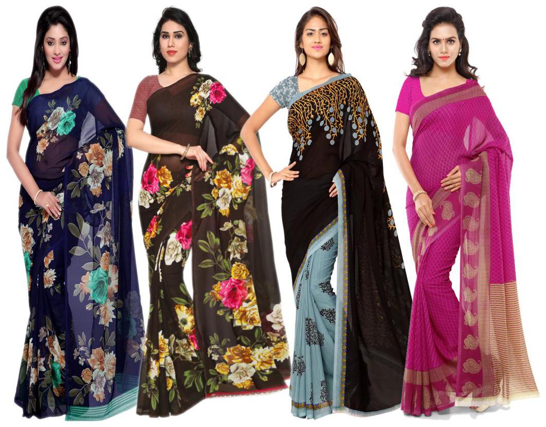

Anand Sarees Women Faux Georgette Multi Color Printed Pack Of 4 Saree With Blouse Piece