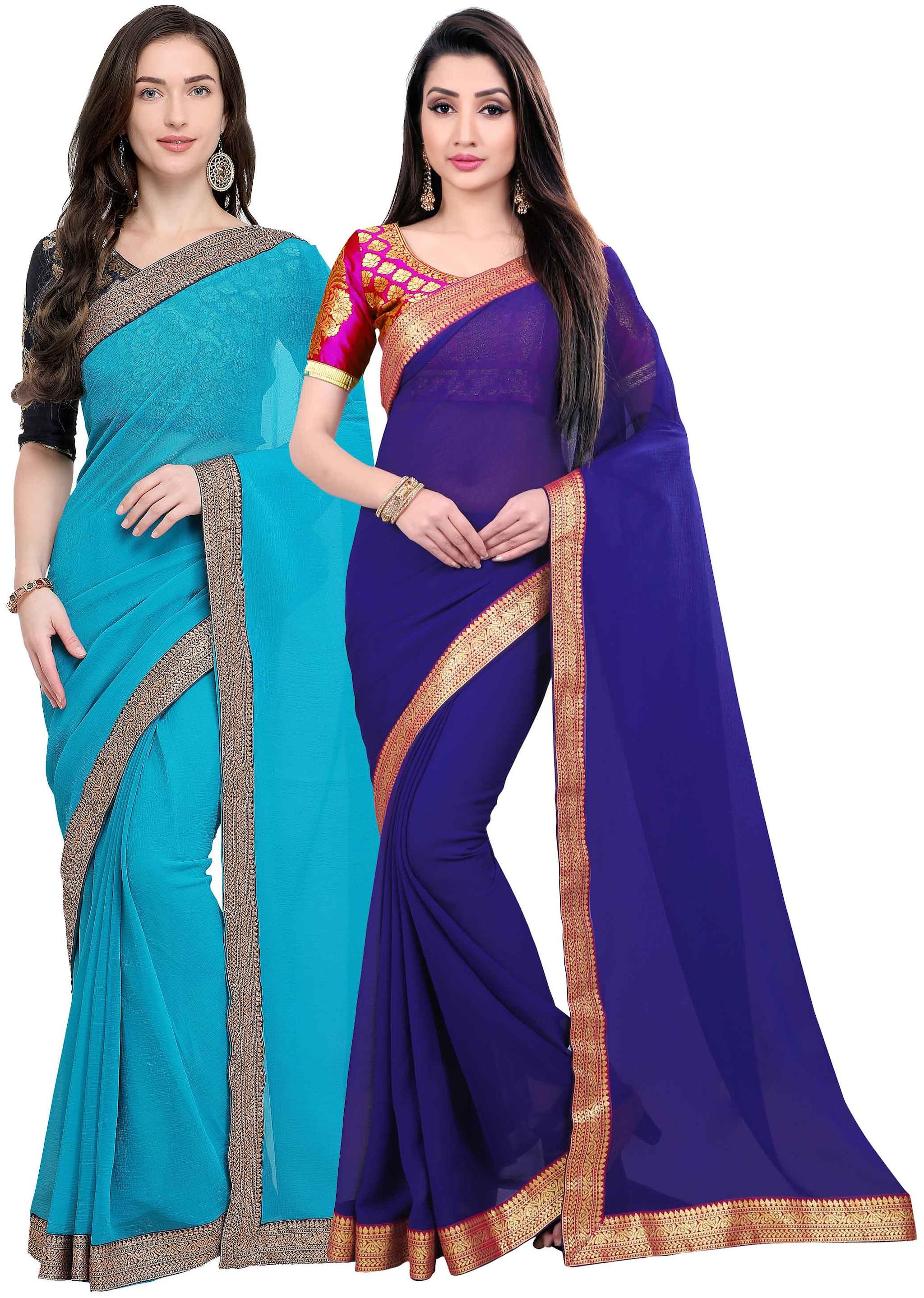 

Anand Sarees Women Chiffon sarees Blue