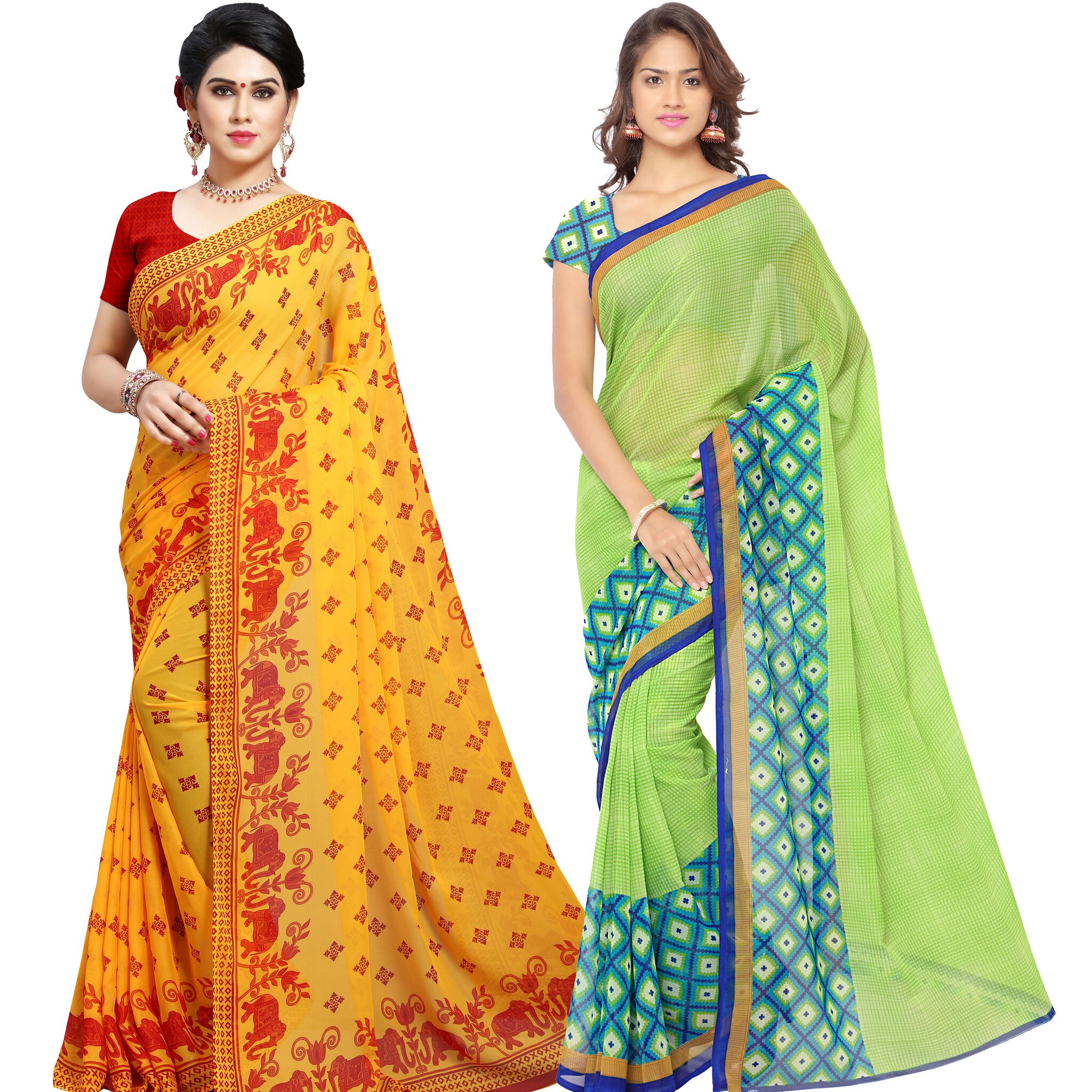 

Anand Sarees Women Georgette Printed Sarees (Multicolor) -Pack of 2