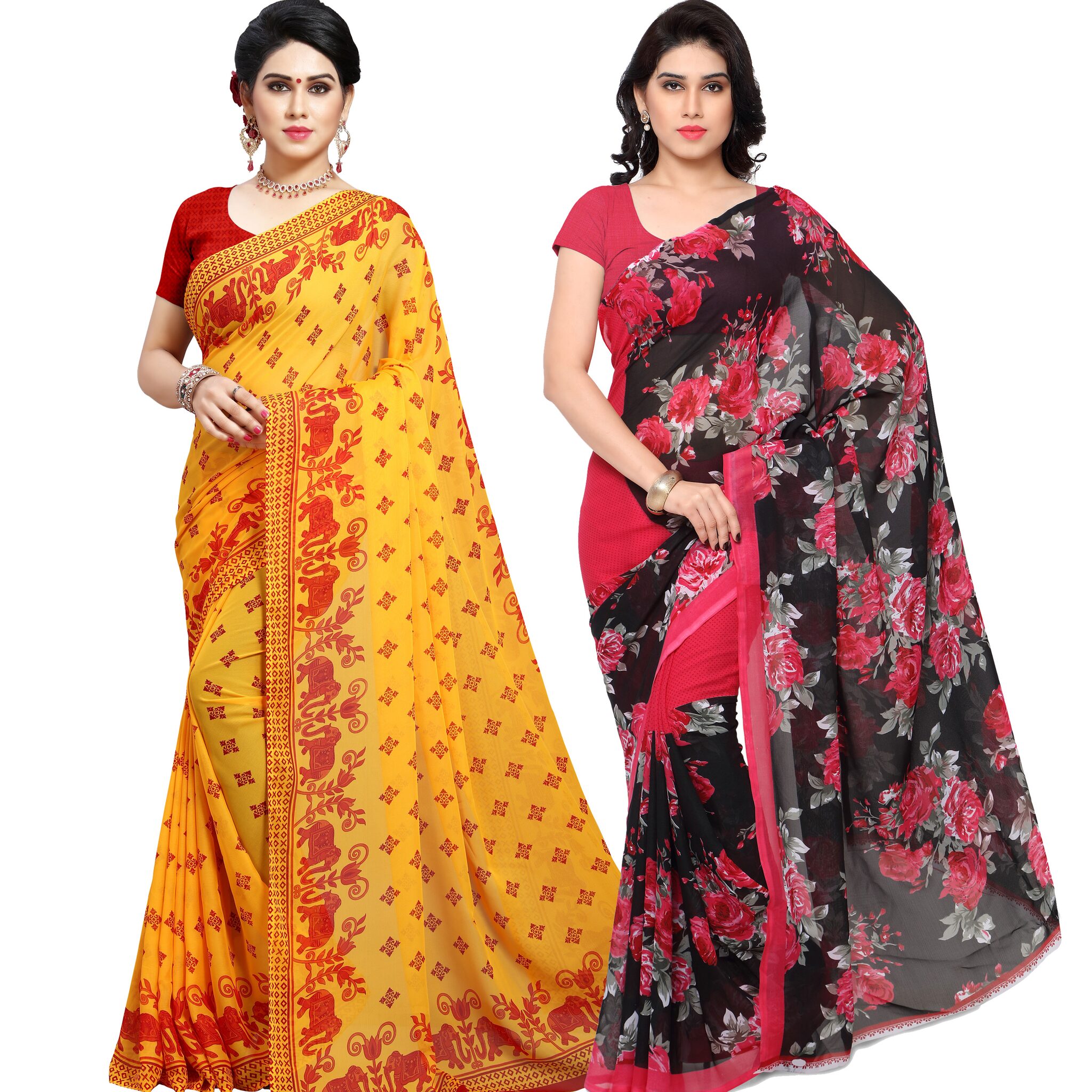 

Anand Sarees Women Georgette Floral Sarees (Multicolor) -Pack of 2