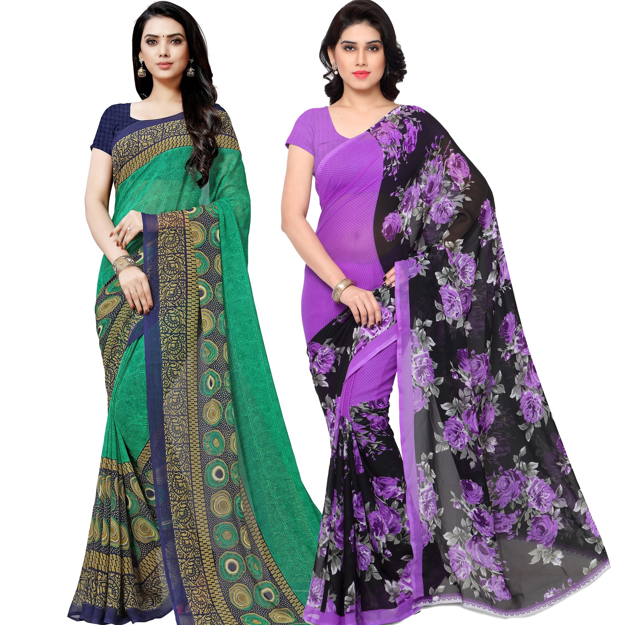 

Anand Sarees Women Georgette Floral Sarees (Multicolor) -Pack of 2