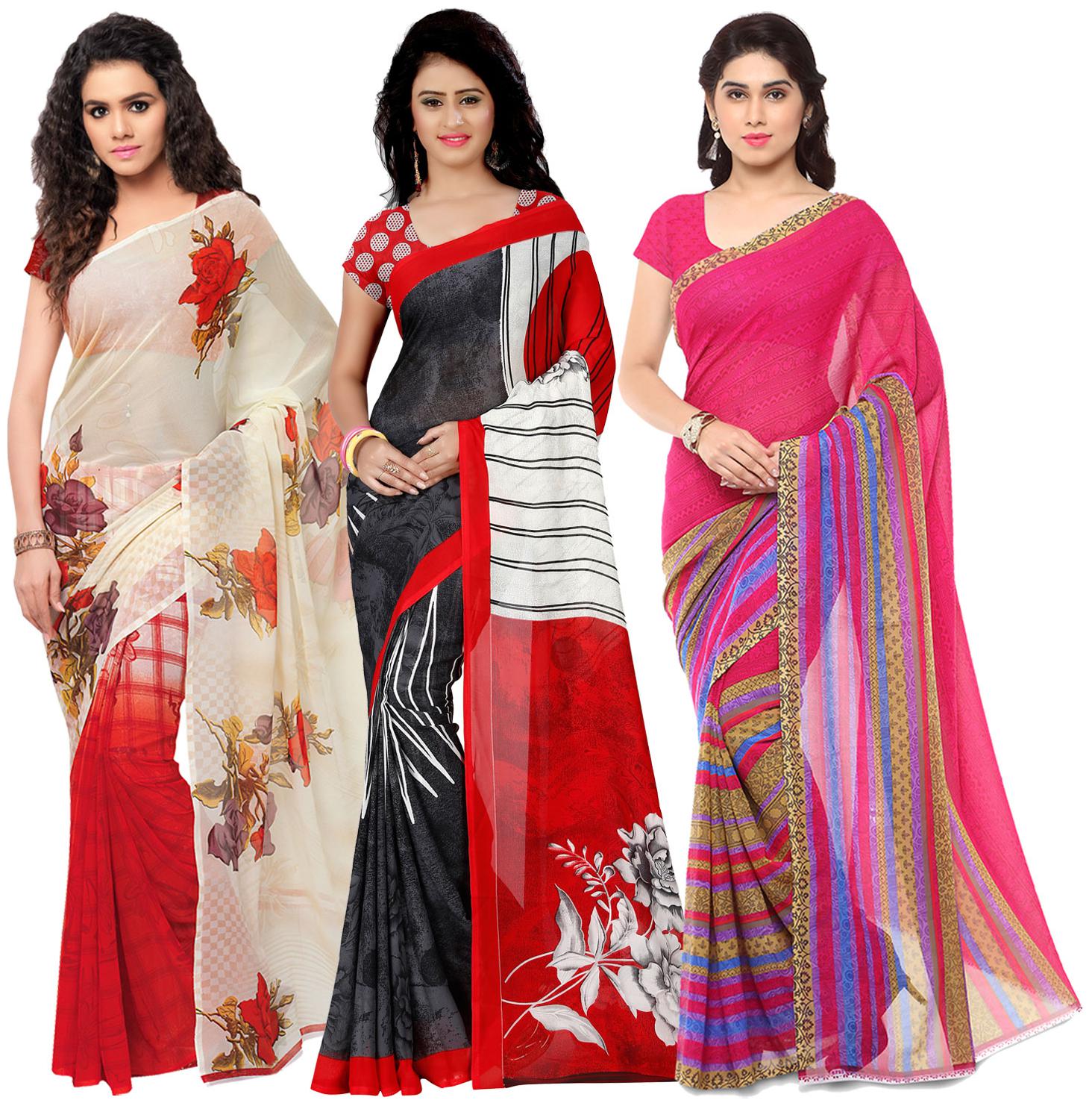 

Anand Sarees Georgette Printed Saree With Blouse For Women Color Multi