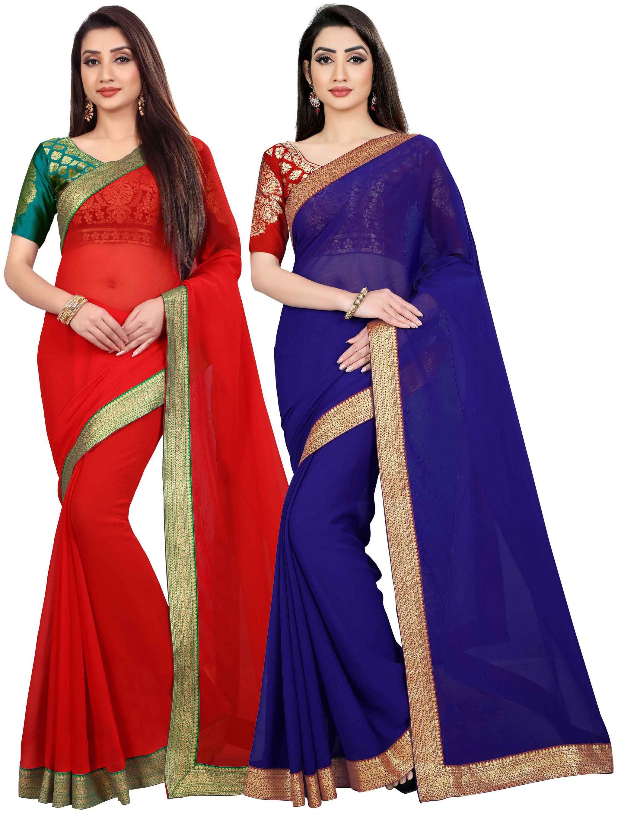 

Anand Sarees Women Chiffon sarees Red Blue