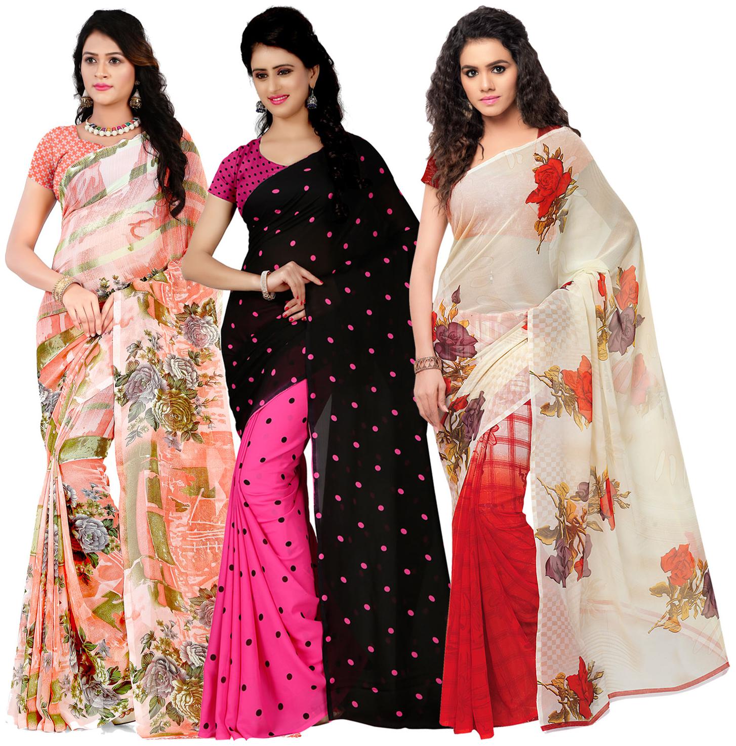 

Anand Sarees Georgette Printed Saree With Blouse For Women Color Multi