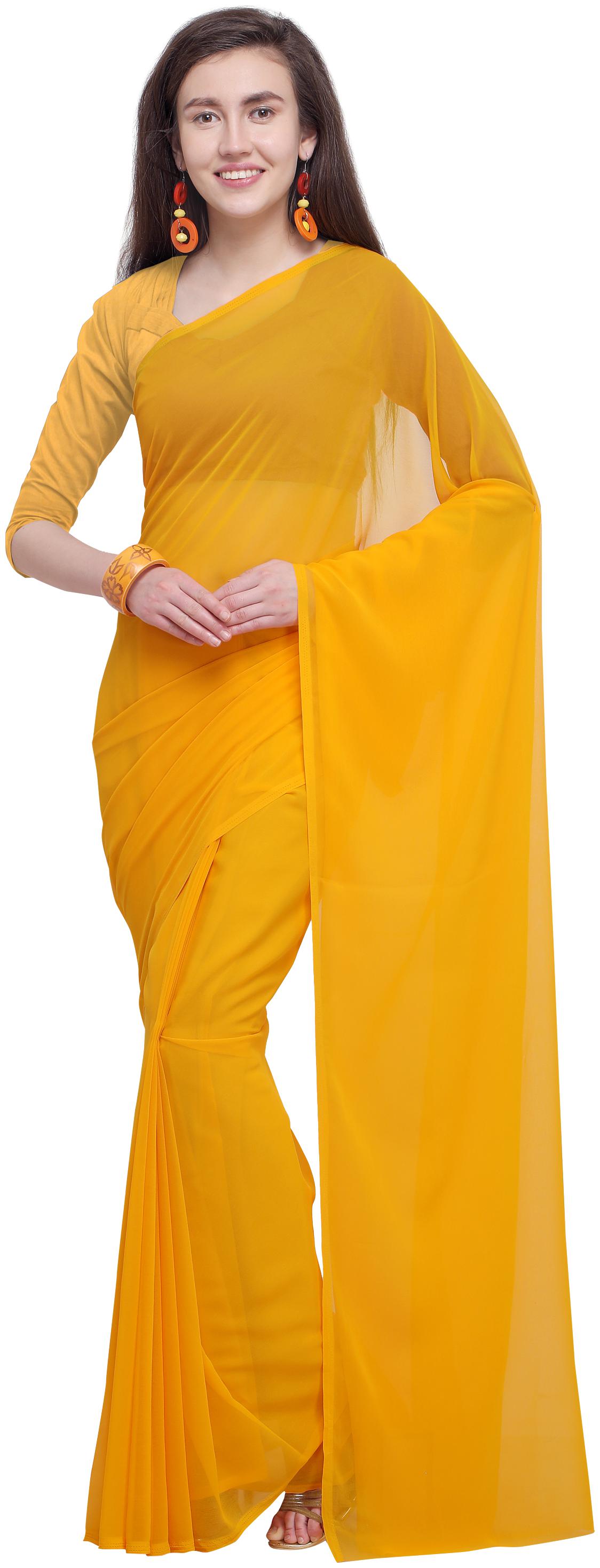 

Anand Sarees Yellow Solid Universal Regular Saree With Blouse With blouse