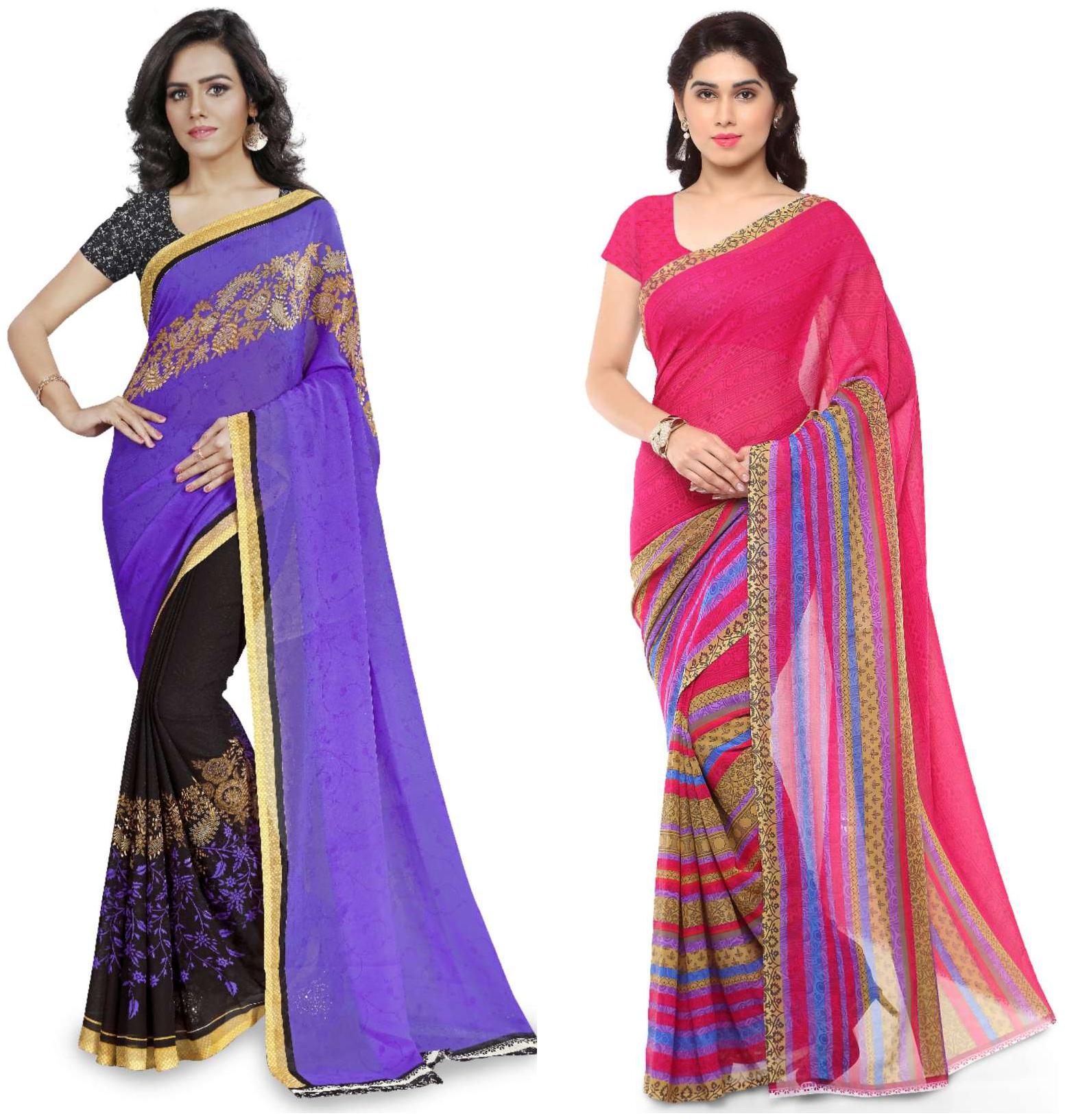 

Anand Sarees Printed Faux Georgette Pack Of 2 Sarees With Unstitched Blouse Piece