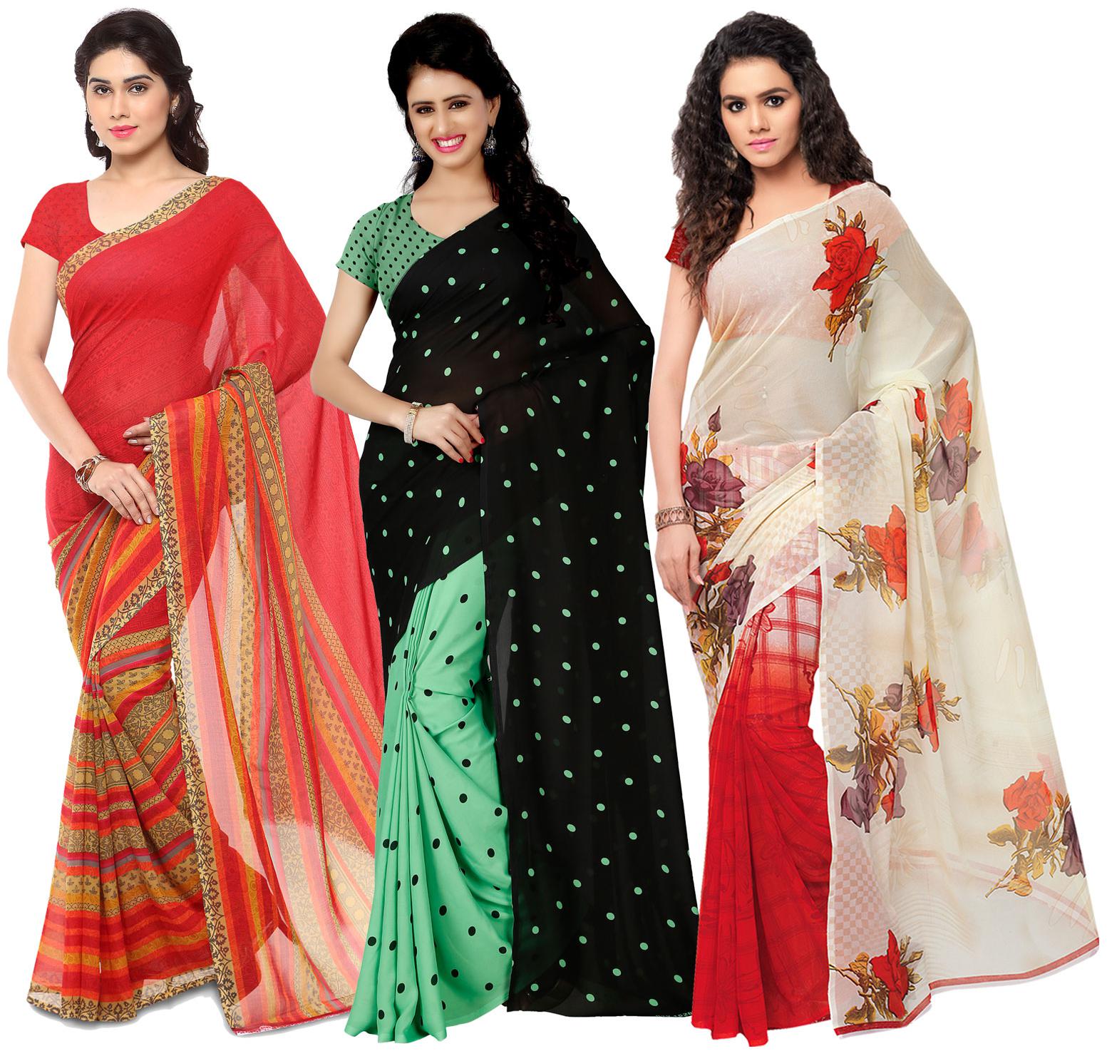 

Anand Sarees Georgette Printed Saree With Blouse For Women Color Multi