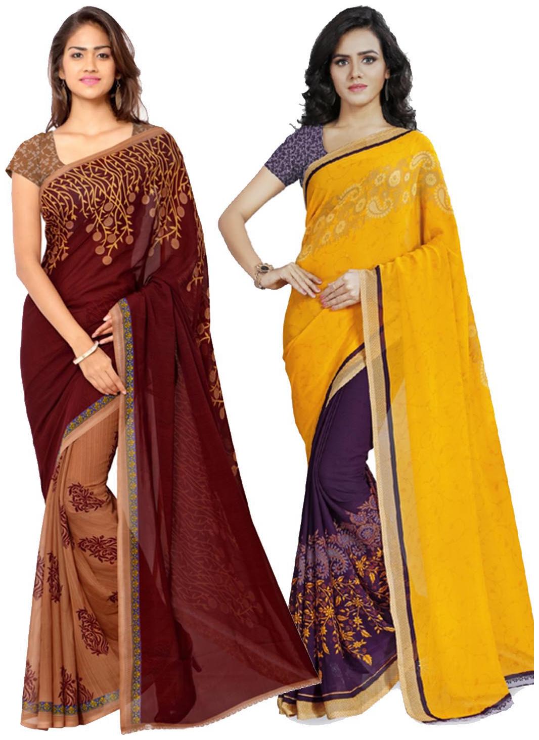

Anand Sarees Faux Georgette Maroon Yellow And Multi Color Printed Combo Saree With Blouse Piece ( 1108 4 1190 2 )