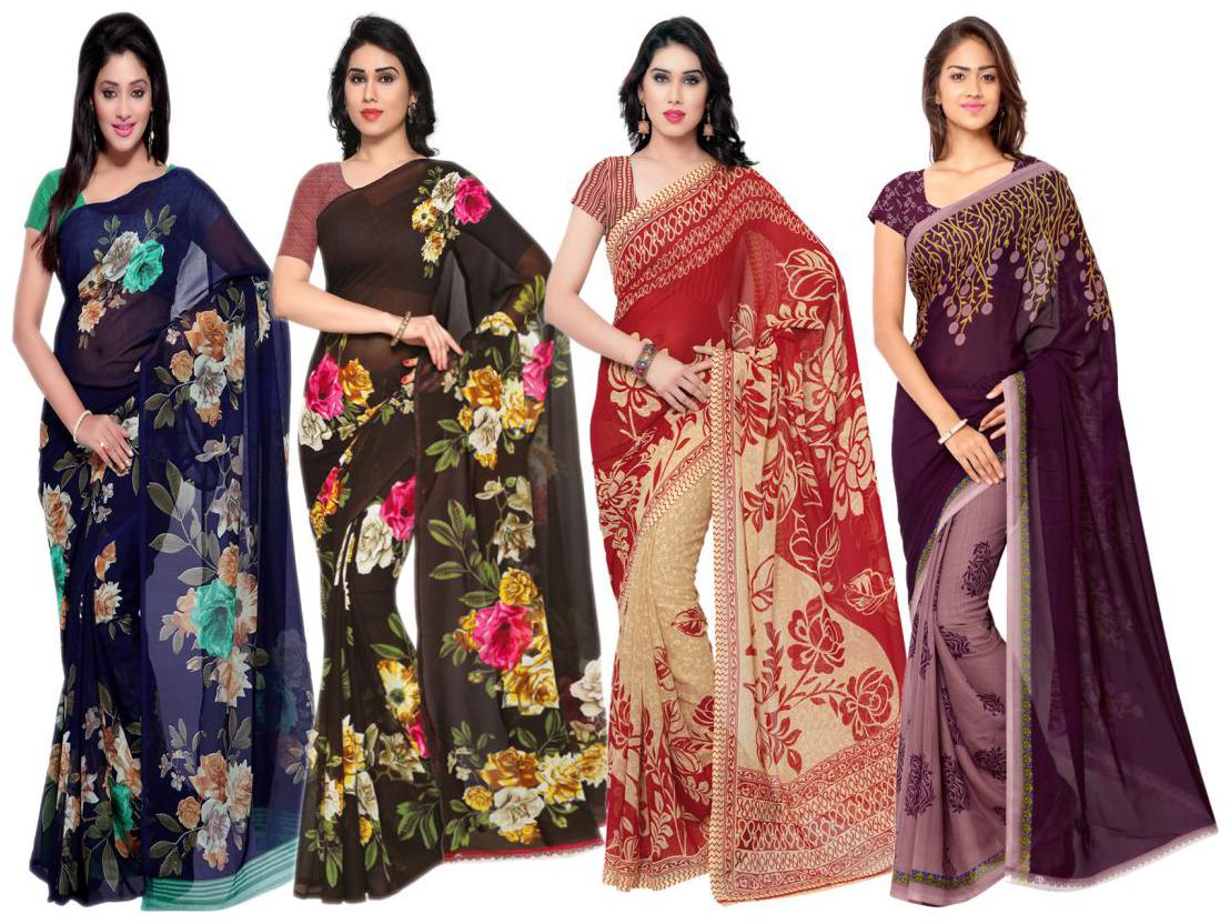 

Anand Sarees Women Faux Georgette Multi Color Printed Pack Of 4 Saree With Blouse Piece