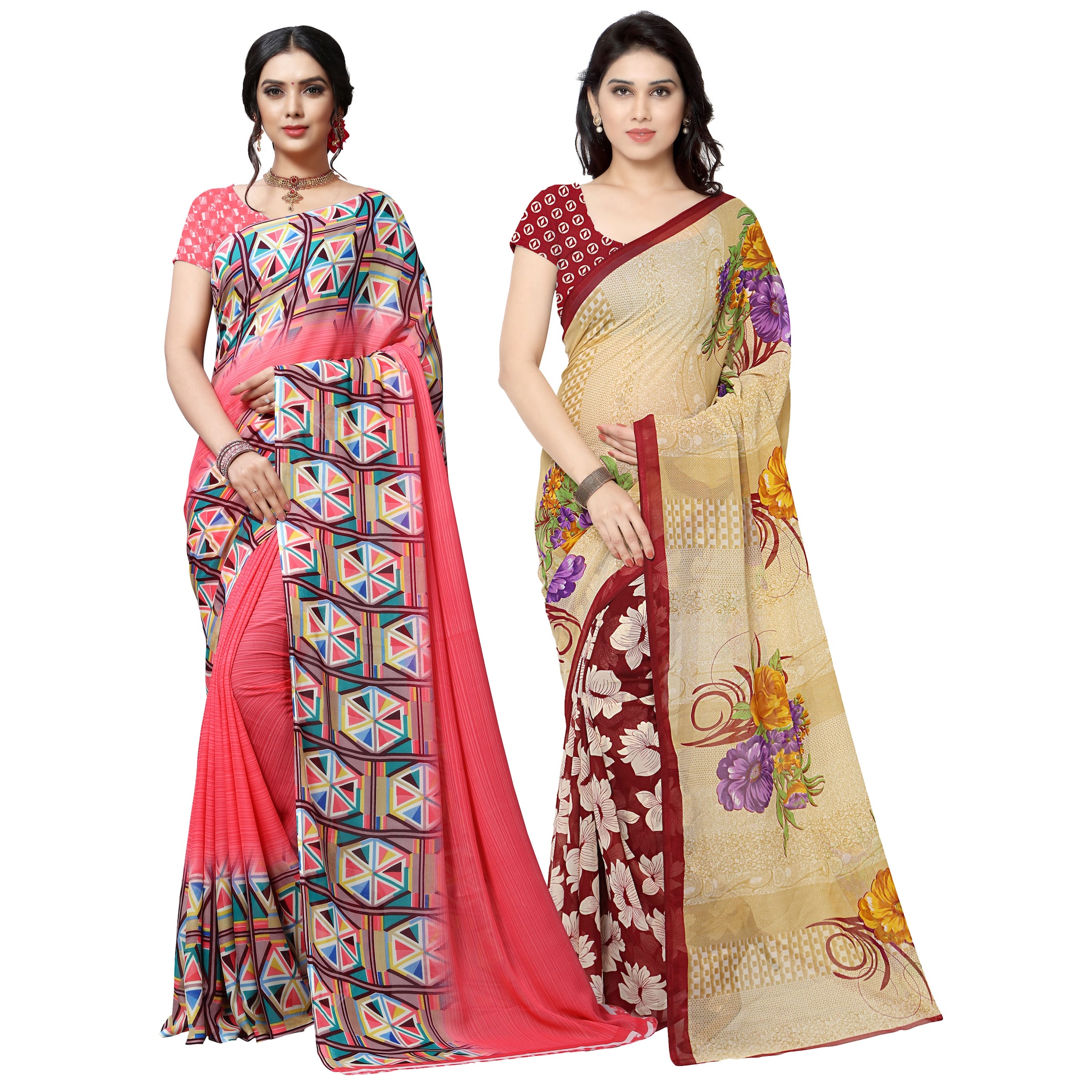 

Anand Sarees Women Georgette Printed Sarees (Multicolor) -Pack of 2