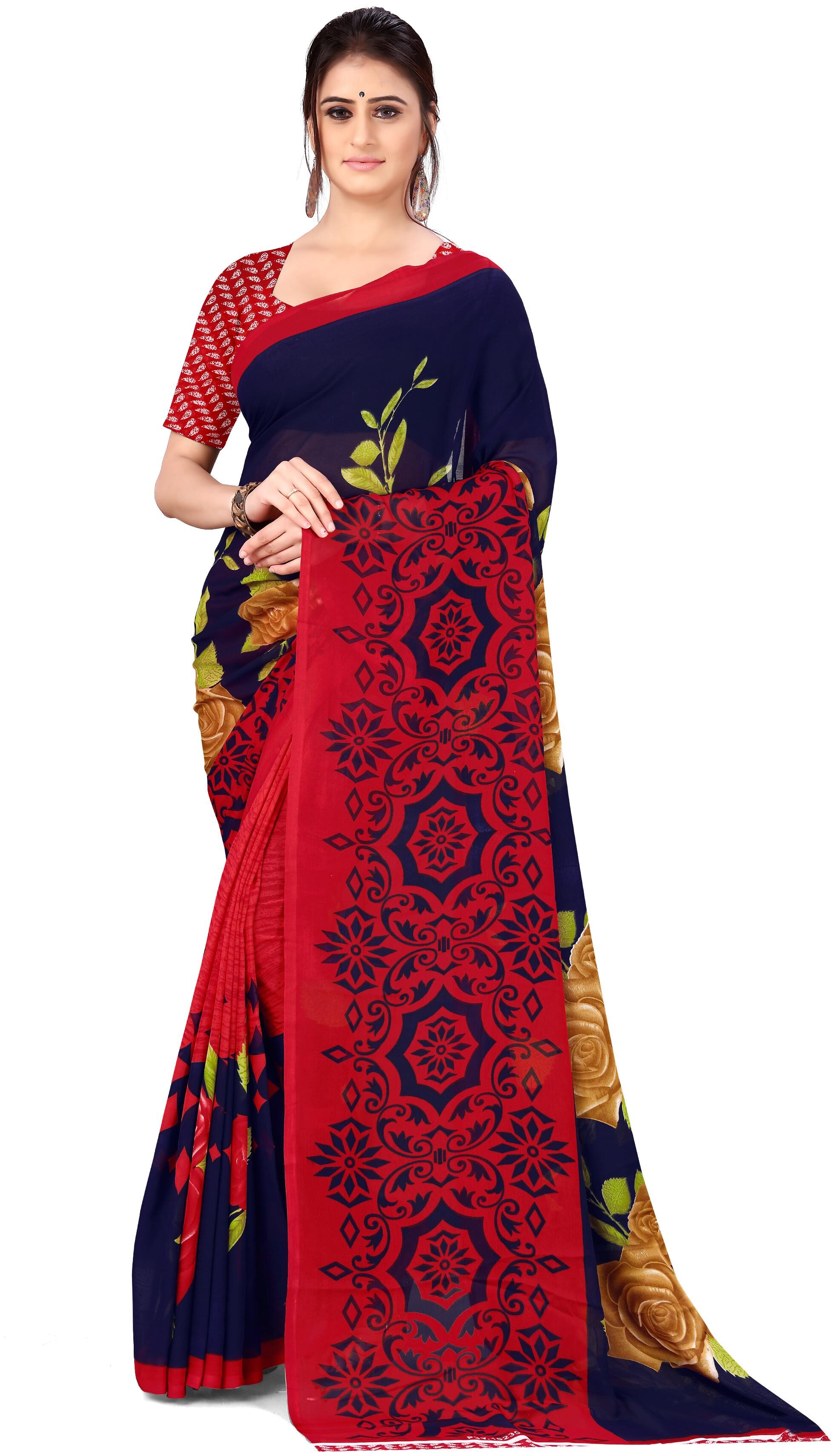 

Anand Sarees Faux Georgette Floral Multi Color Saree with Blouse Piece