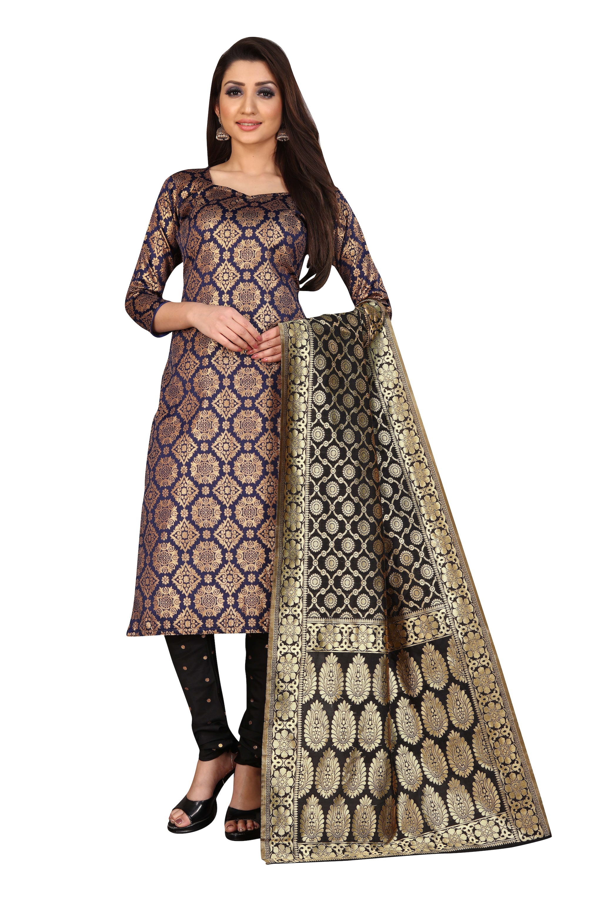 

Anand Sarees Blue Unstitched Kurta with bottom dupatta With dupatta Dress Material