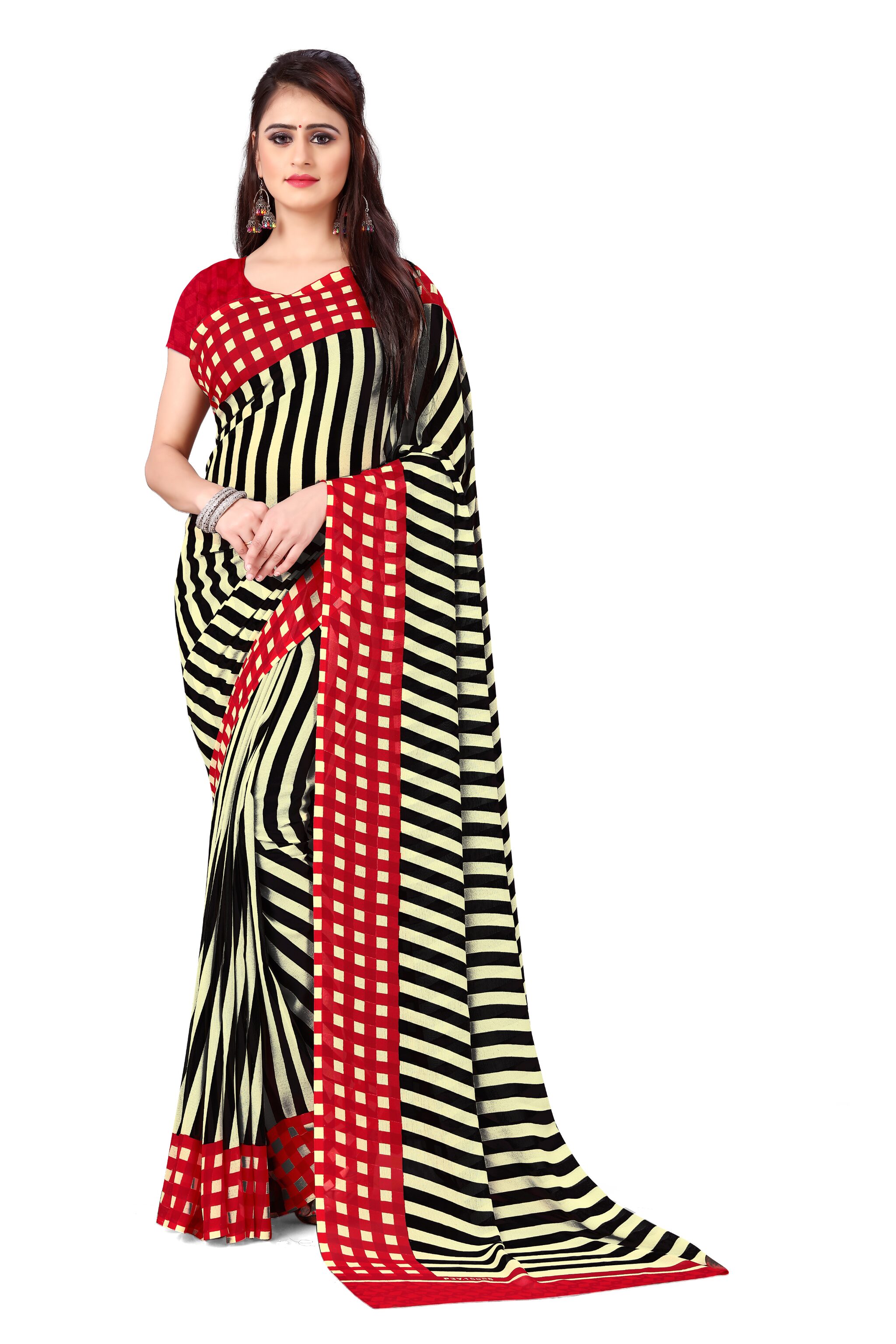 

Anand Sarees Faux Georgette Striped Multi Color Saree with Blouse Piece