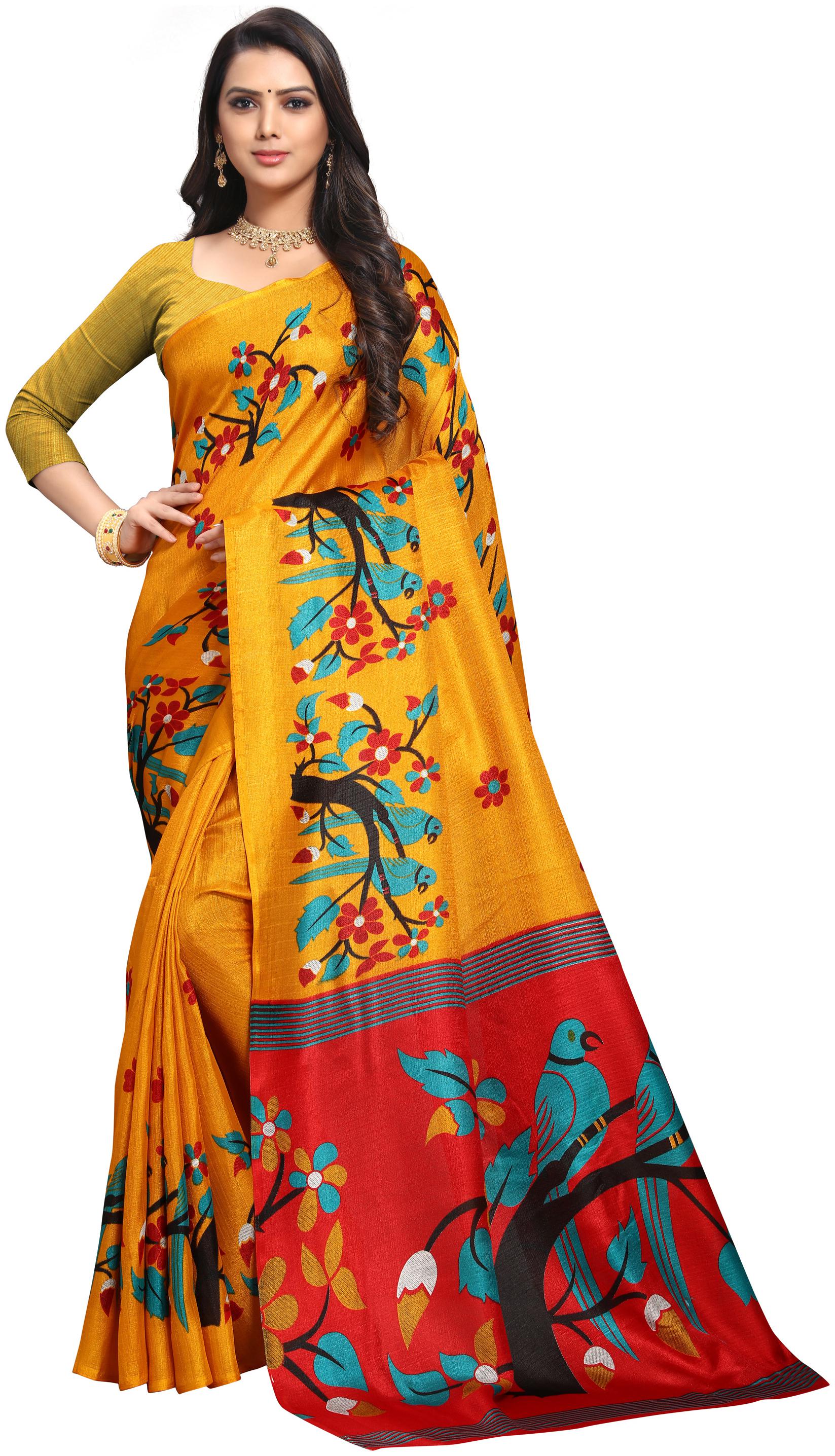 

Anand Sarees Khadi Floral Mustard Color Saree
