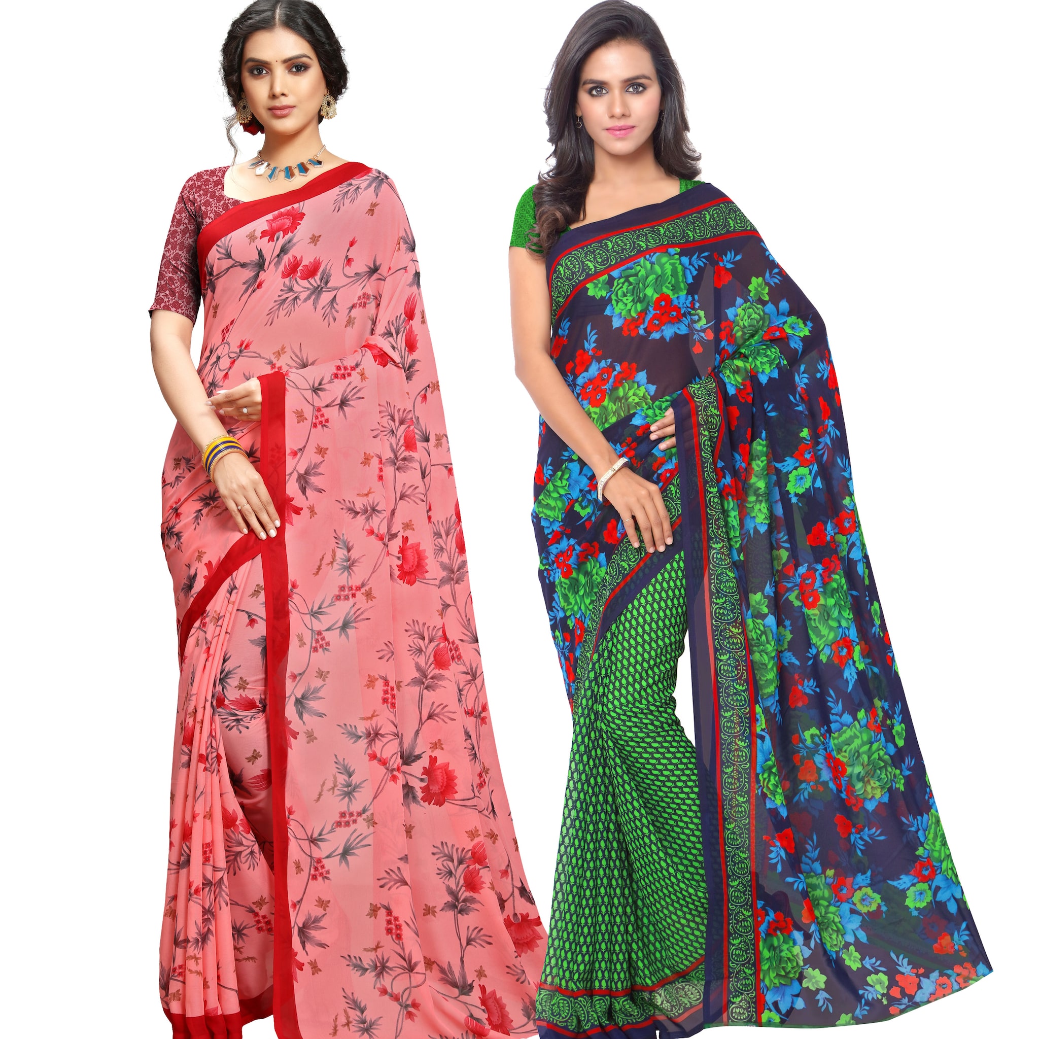 

Anand Sarees Women Georgette Floral Sarees (Multicolor) -Pack of 2