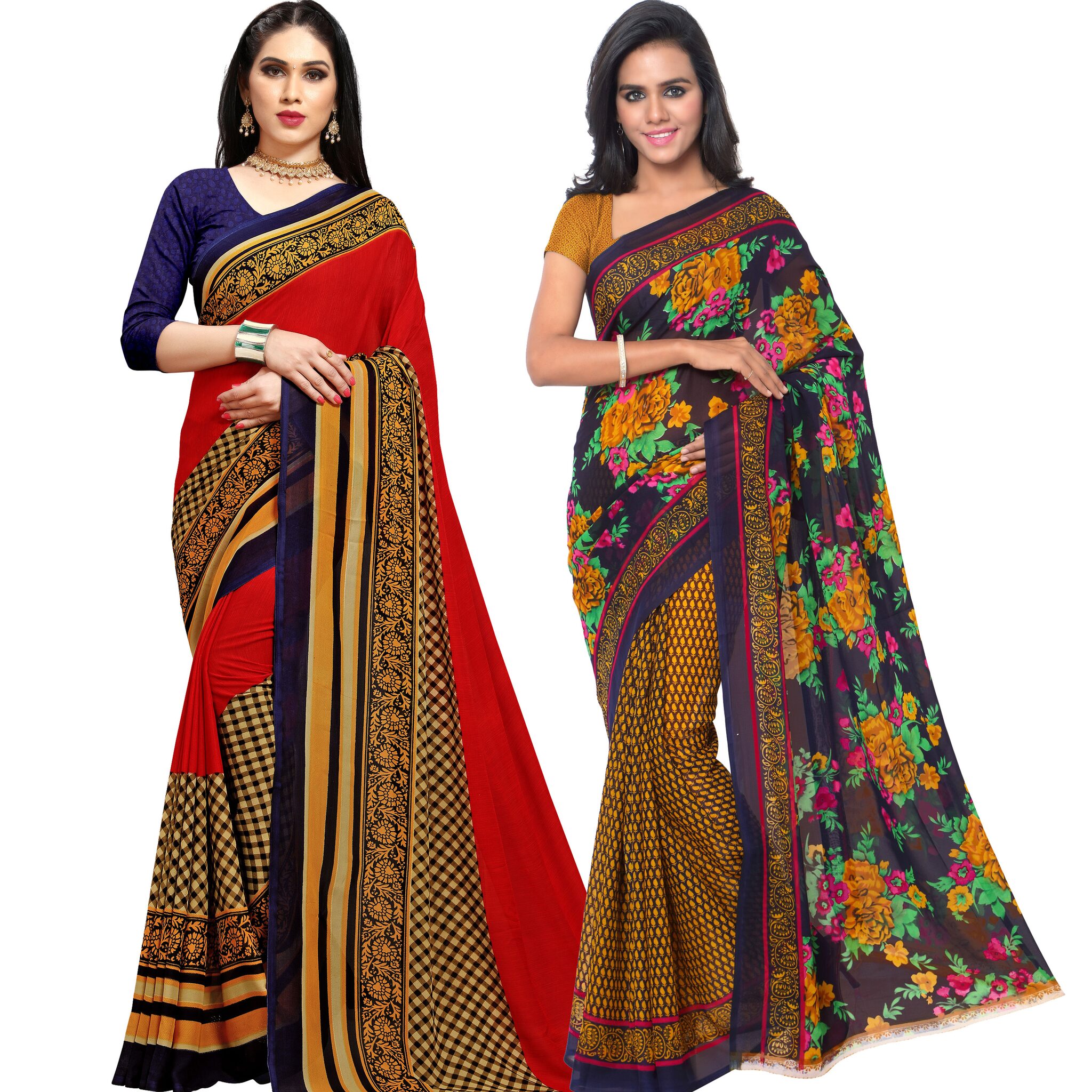 

Anand Sarees Women Floral Georgette Sarees with Blouse Piece (Set of 2)