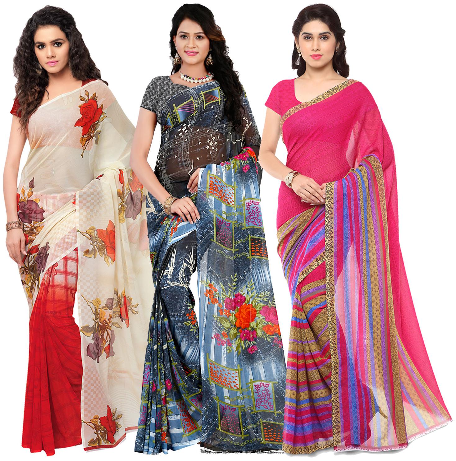 

Anand Sarees Georgette Printed Saree With Blouse For Women Color Multi