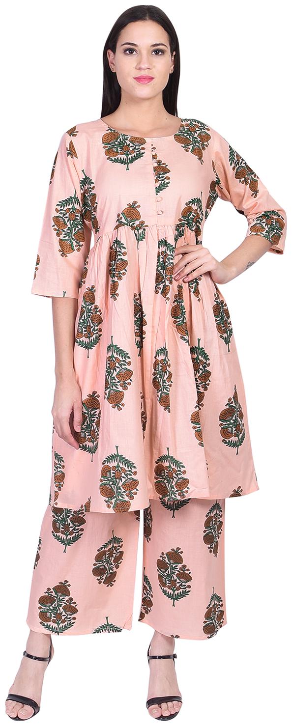 

Anand trading Co Cotton Floral Peach Kurta With Palazzo