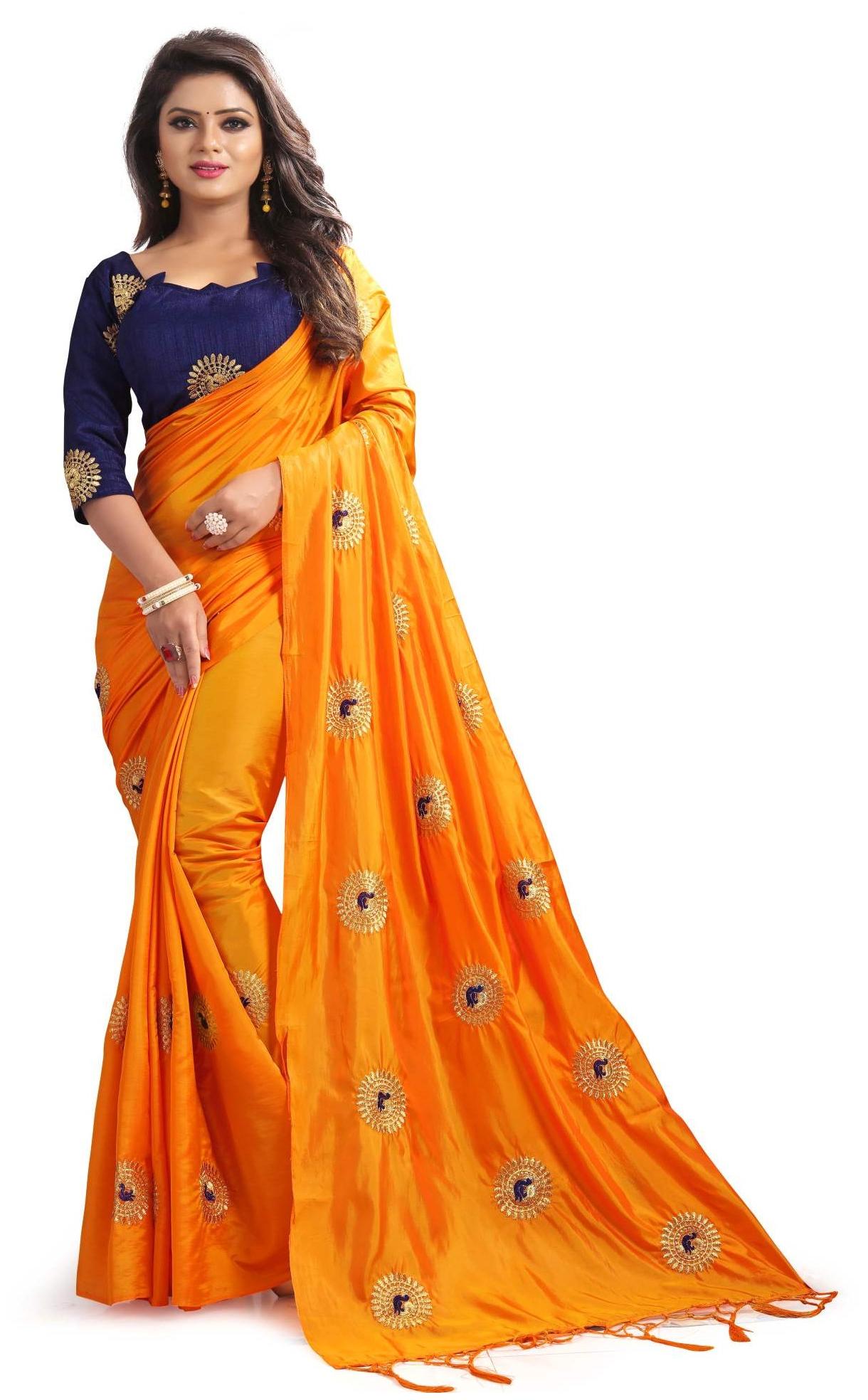 

Angel Enterprise Embroidered Bollywood Silk Saree (Orange)