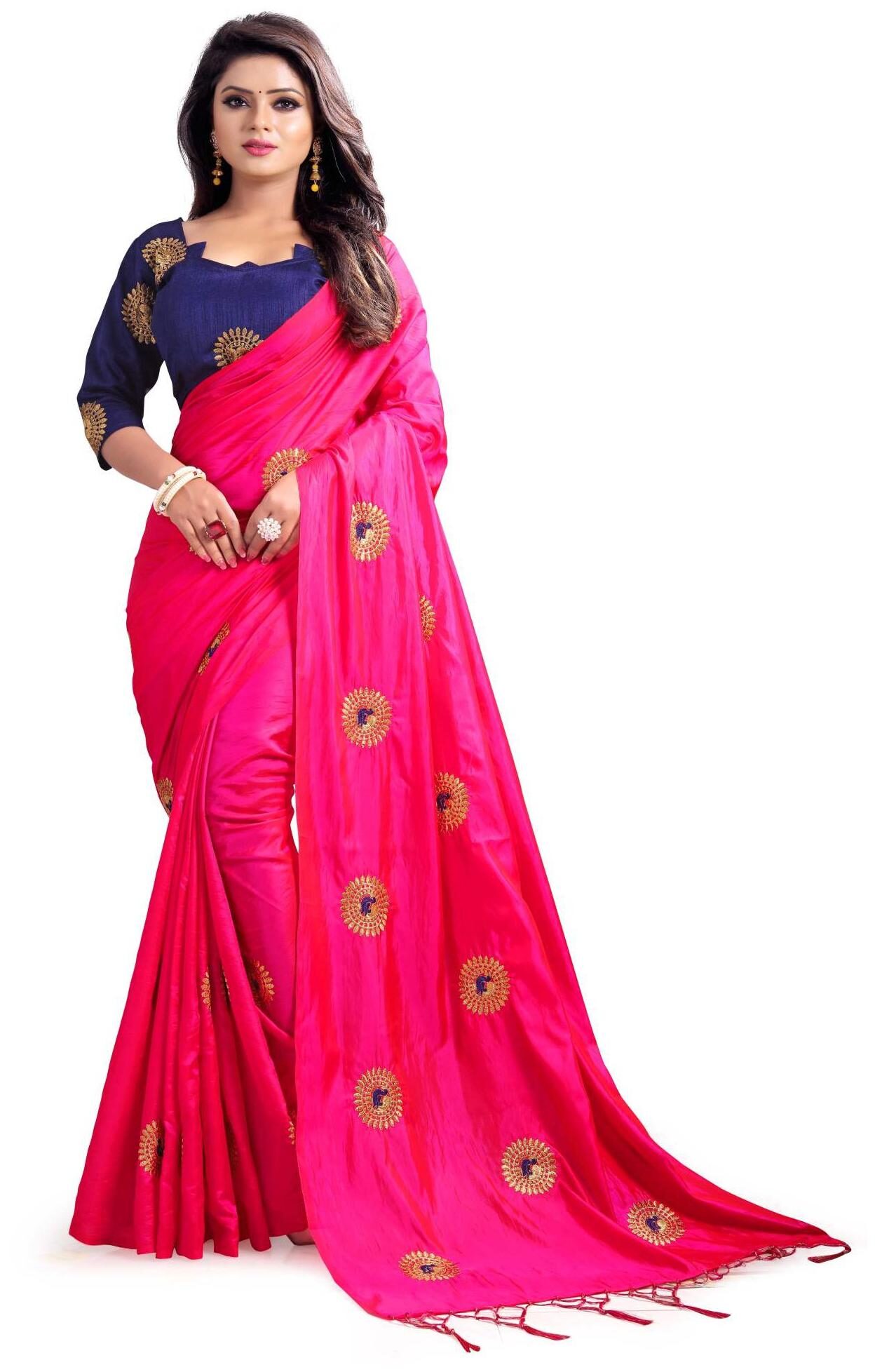 

Angel Enterprise Embroidered Bollywood Silk Saree (Pink)