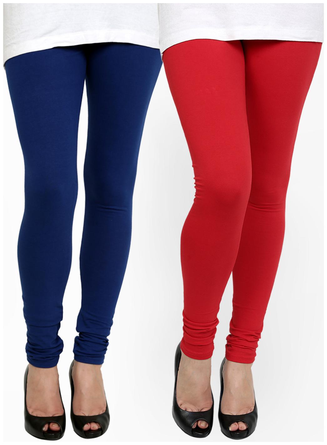 

ANGLINA Combo of 2 cotton Blue Red Solid Legging