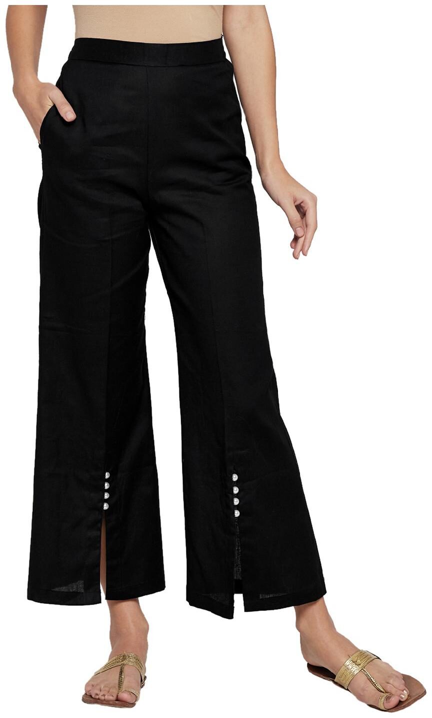 

ANIIQ Black Solid Flared Palazzo