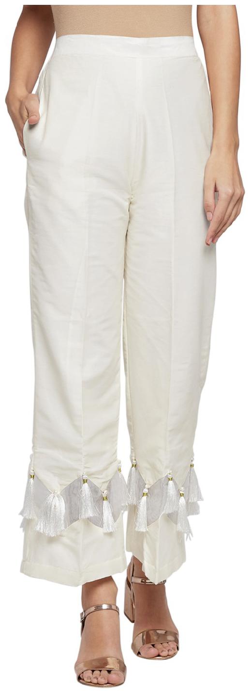 

ANIIQ White Solid Straight Palazzo