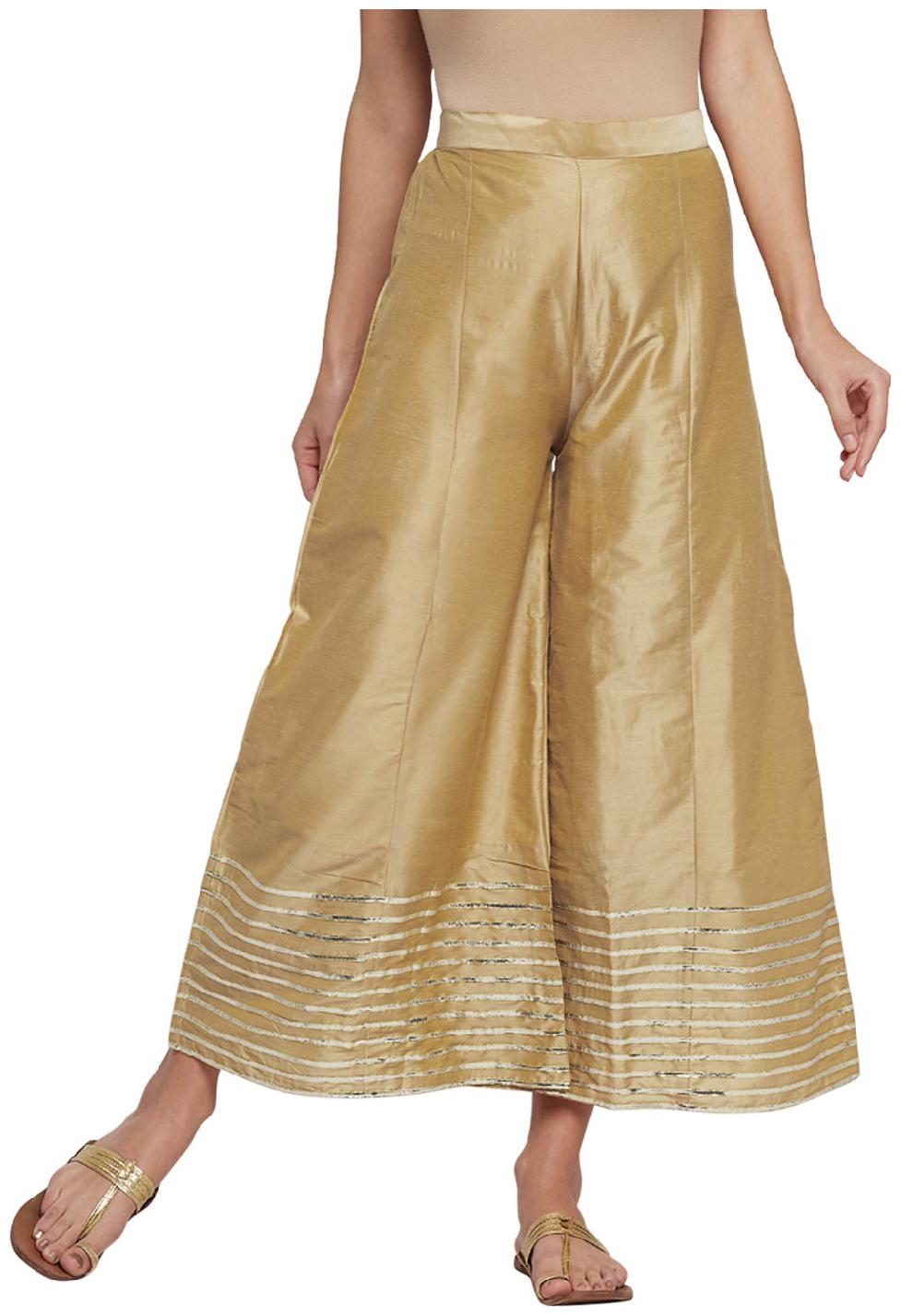 

ANIIQ Golden Solid Flared Palazzo