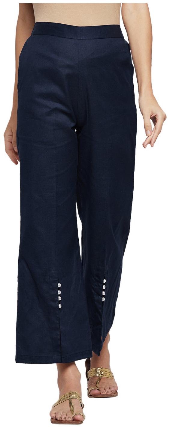 

ANIIQ Navy Blue Solid Flared Palazzo