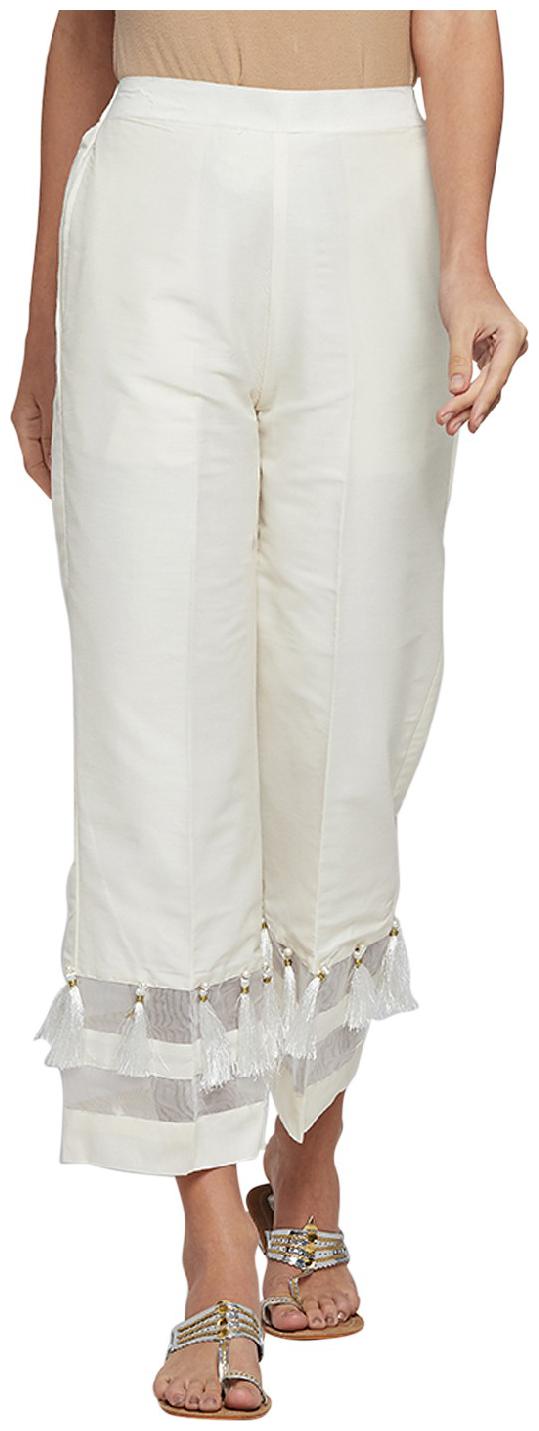 

ANIIQ White Solid Flared Palazzo