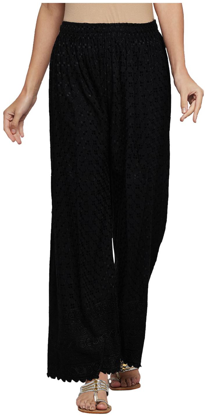 

ANIIQ Black Embroidered Flared Palazzo