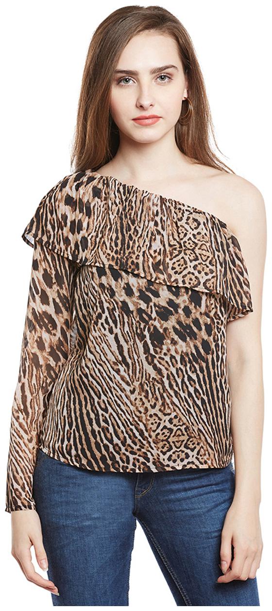 

Animal Print One-Shoulder Top