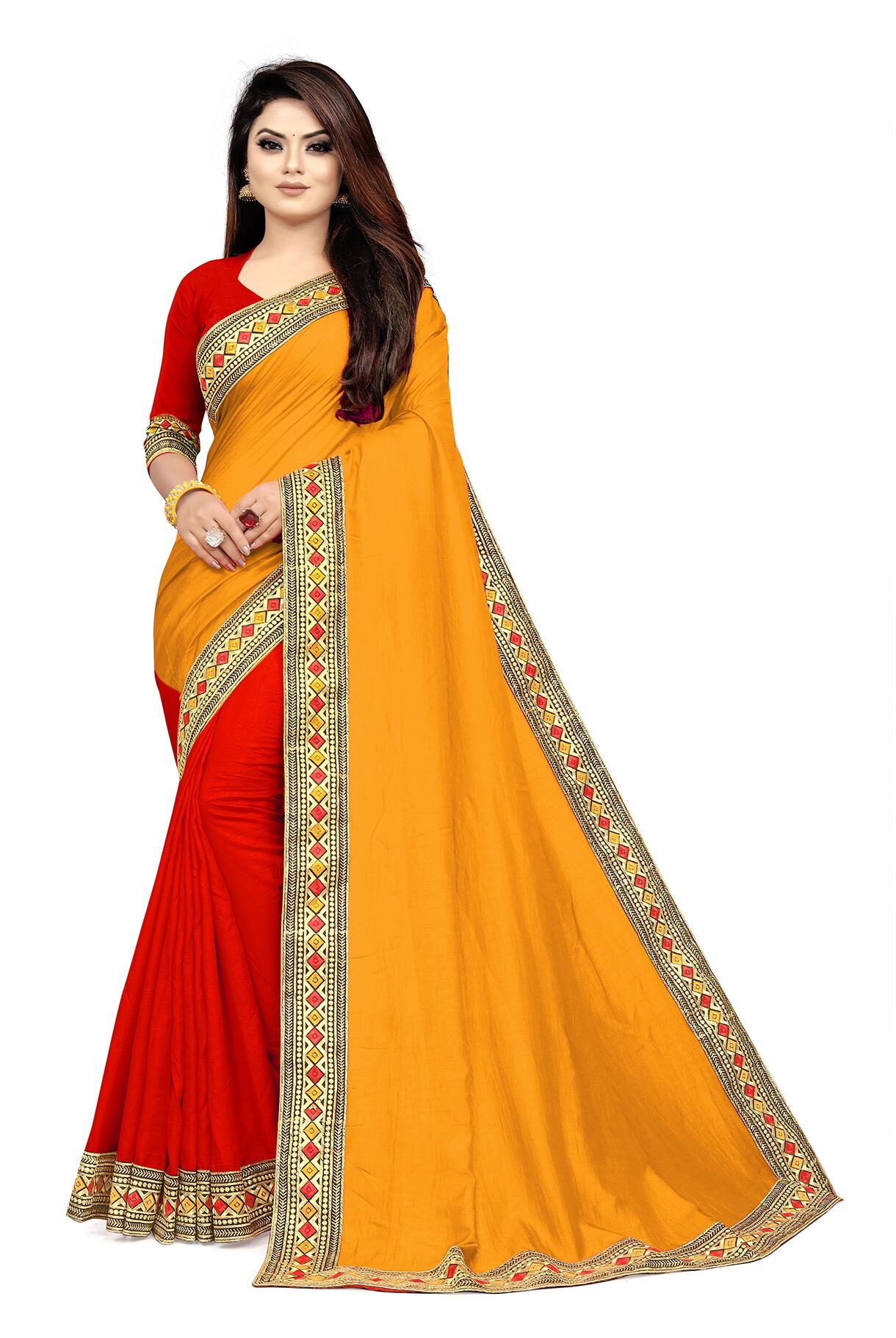 

Anjaneya Sarees Silk Solid Yellow Saree For Women