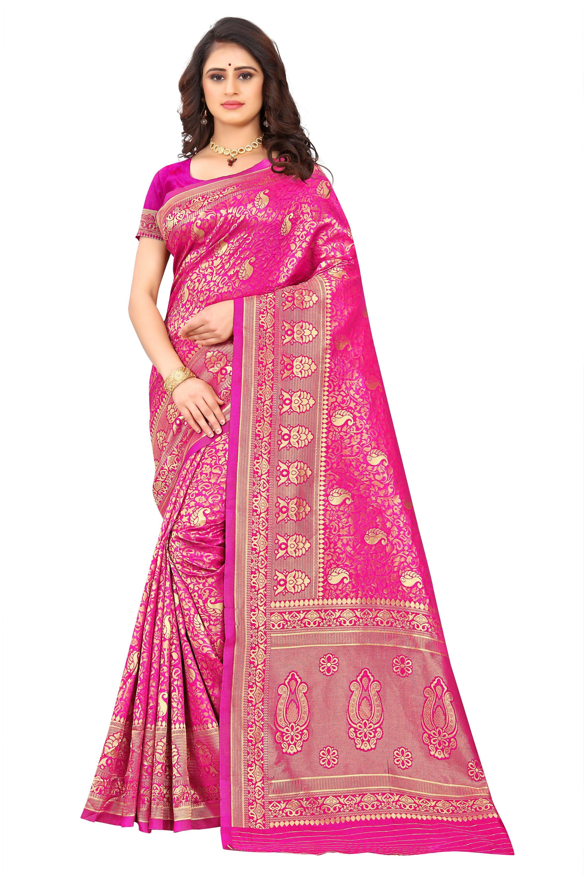 

Anjaneya Sarees Silk Woven Pink Saree For Women