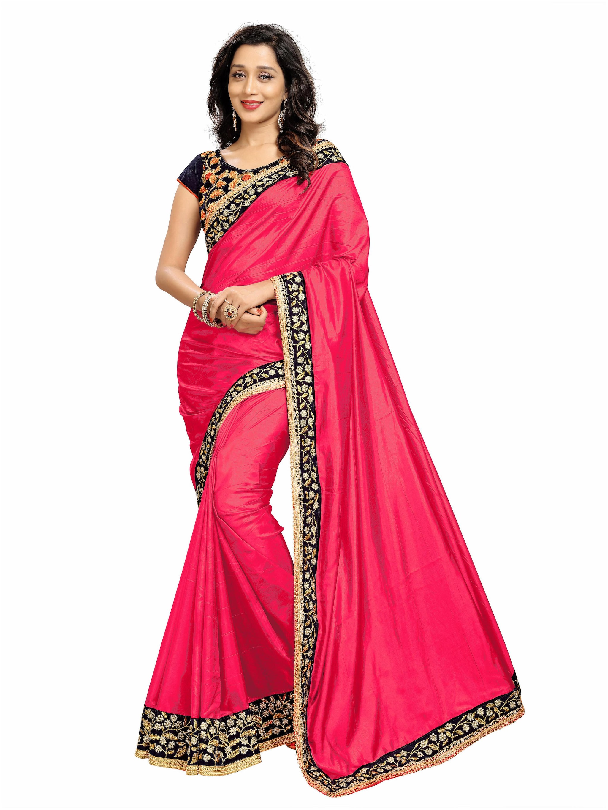 

Anjaneya Sarees Women Silk Solid Saree Pink