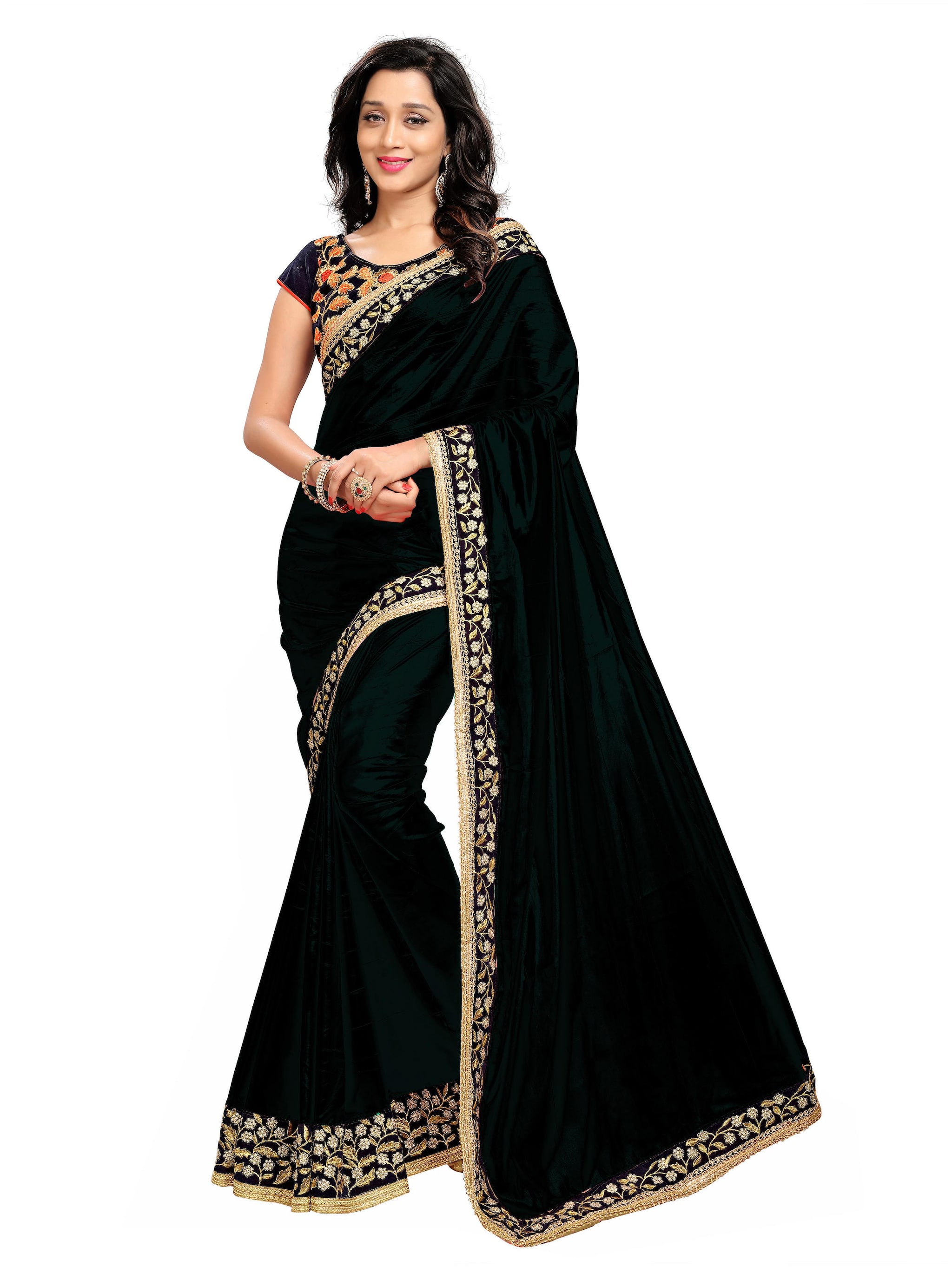 

Anjaneya Sarees Women Silk Solid Saree Black